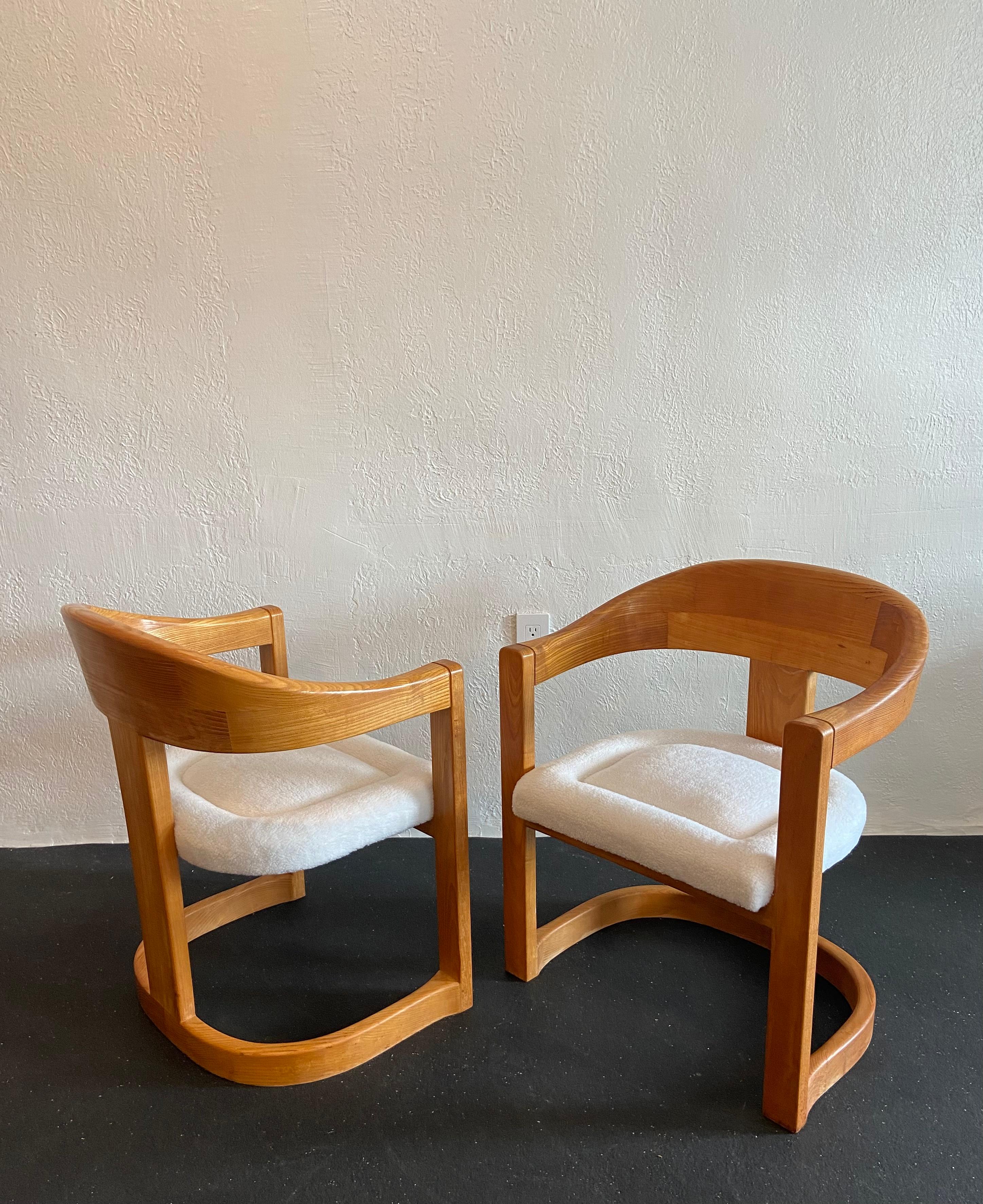 Late 20th Century Karl Springer Onassis Chairs in Oak, a Pair