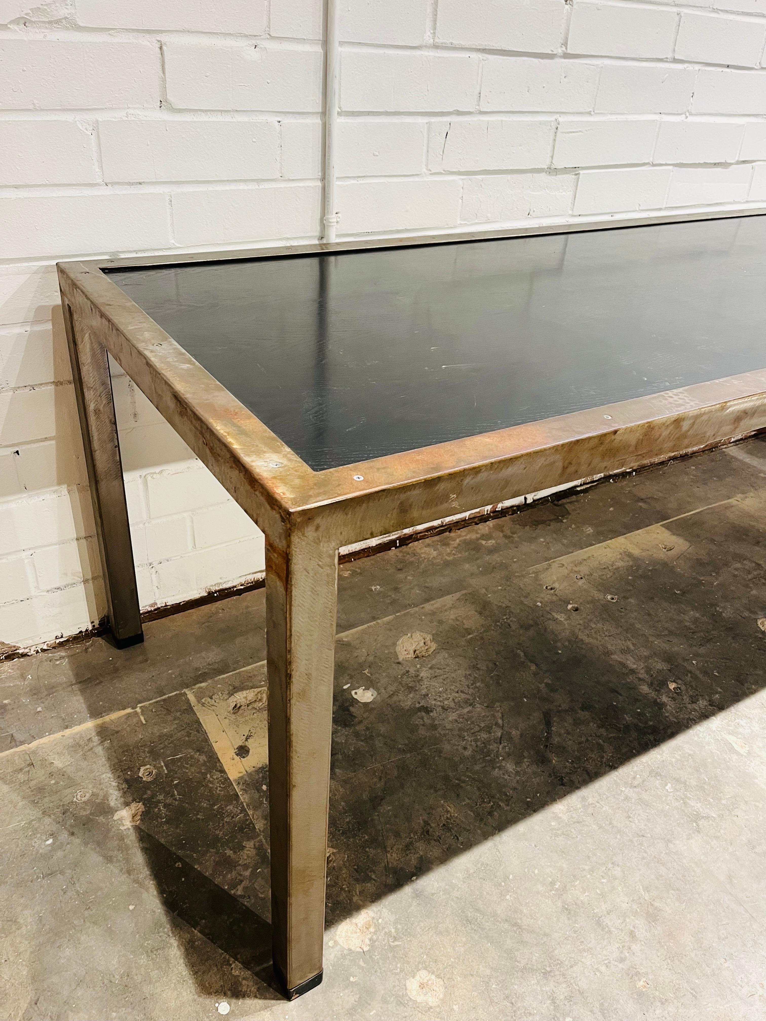 Vintage One of a Kind Custom Designed and Hand Built Welded Metal and Wood Table For Sale 5