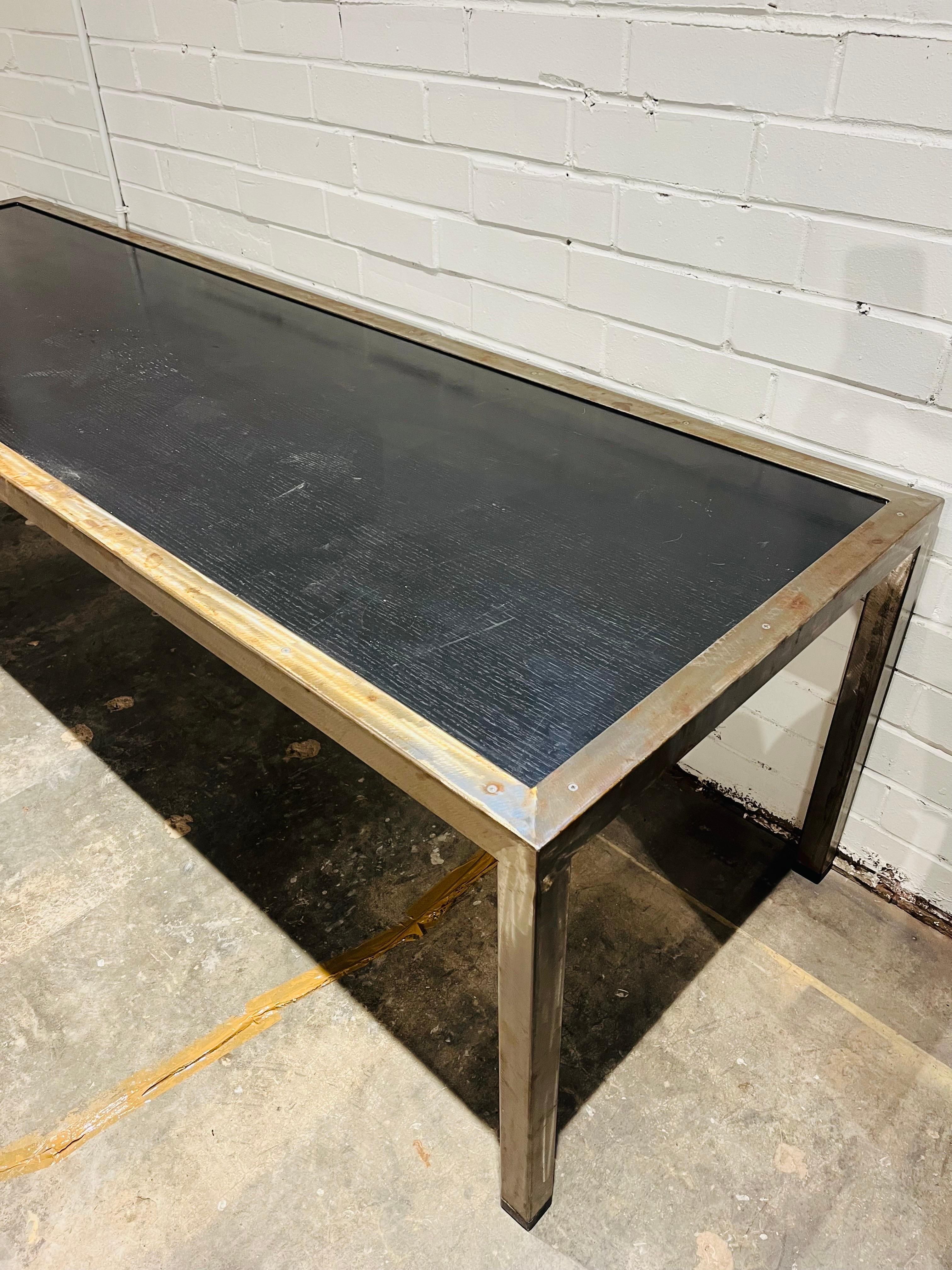 Vintage One of a Kind Custom Designed and Hand Built Welded Metal and Wood Table In Good Condition For Sale In Atlanta, GA