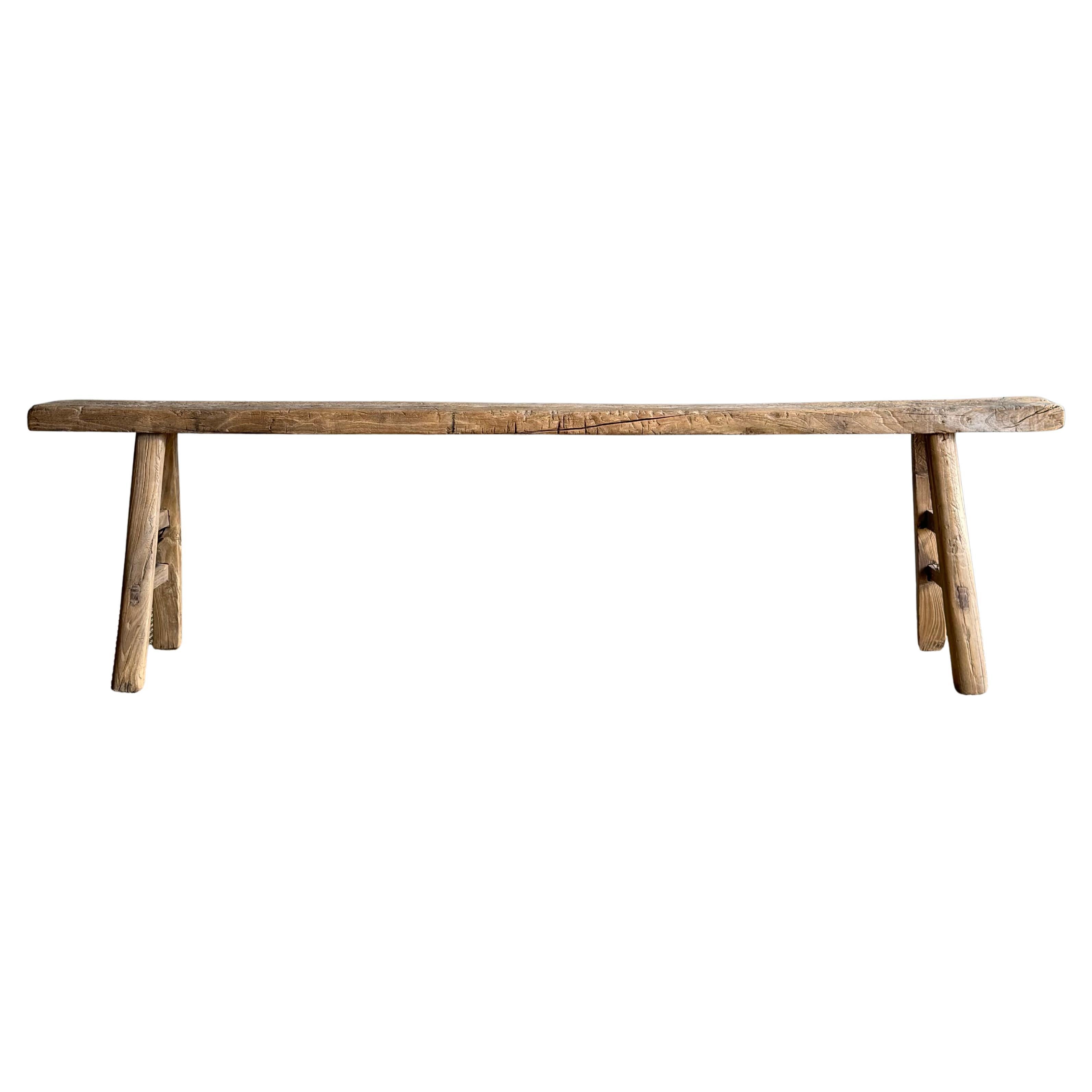Vintage One of a kind Elm Wood Skinny Bench 78"
