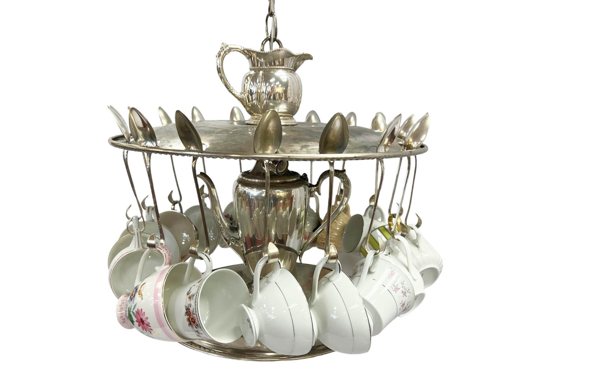 Hand-Crafted Vintage One-Of-A-Kind Handcrafted Teacup Chandelier For Sale