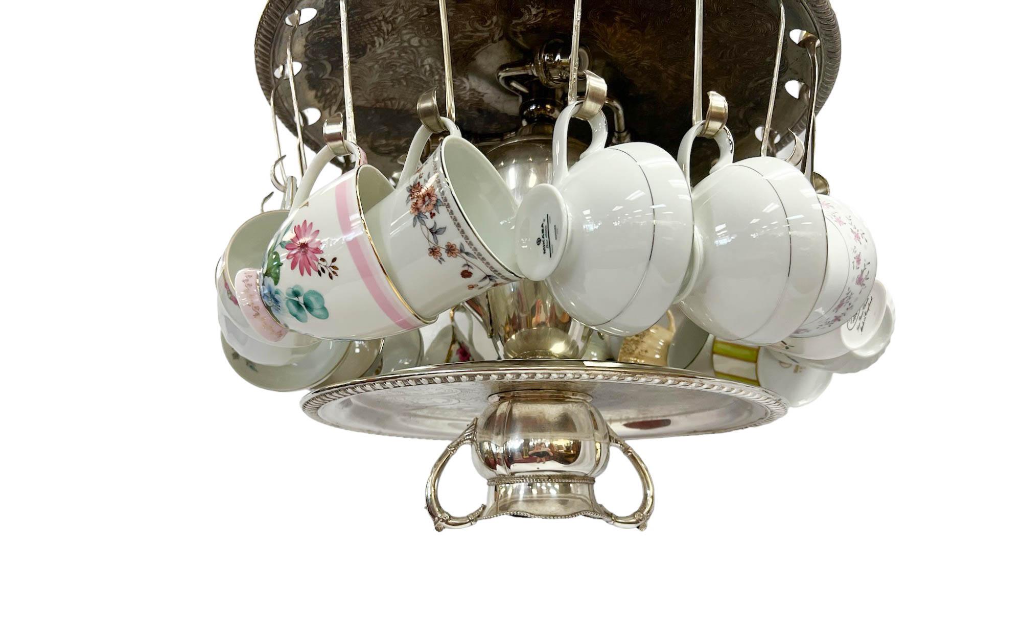 Vintage One-Of-A-Kind Handcrafted Teacup Chandelier In Good Condition For Sale In Palm Beach Gardens, FL