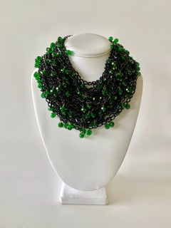 Vintage OOAK Japanned Faux Emerald Statement Bib Necklace