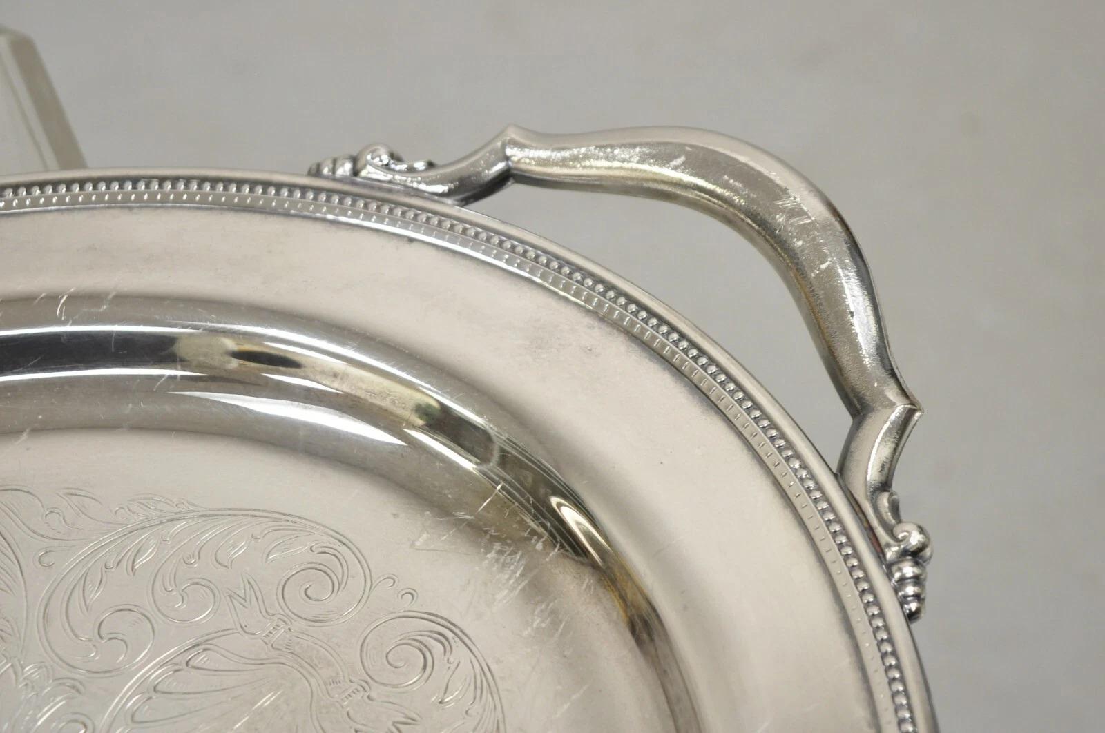 Vintage Oneida Edwardian Style versilbert Oval geätzt Servierplatte Tablett (Unbekannt) im Angebot
