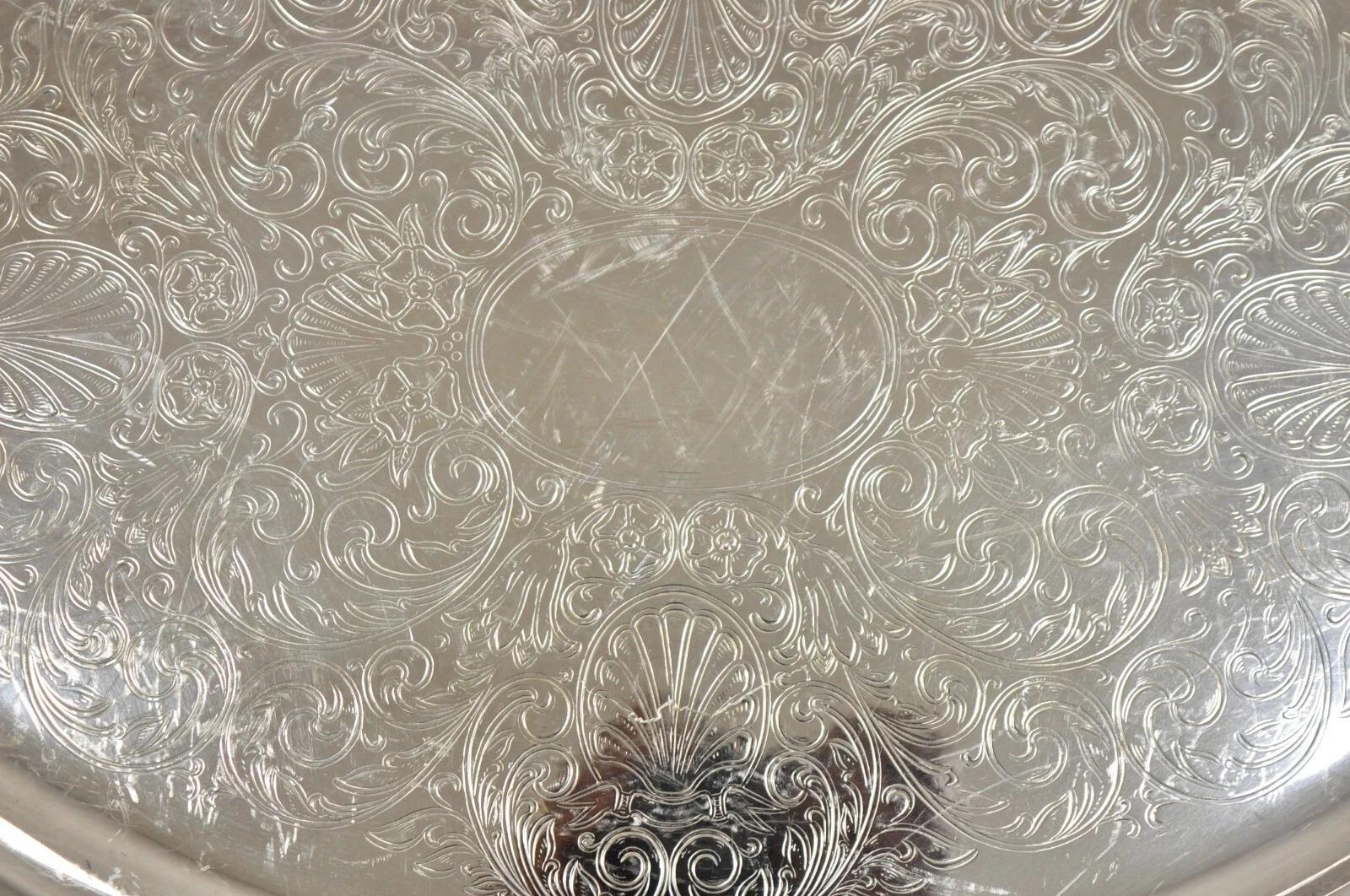 Vintage Oneida Edwardian Style versilbert Oval geätzt Servierplatte Tablett (20. Jahrhundert) im Angebot