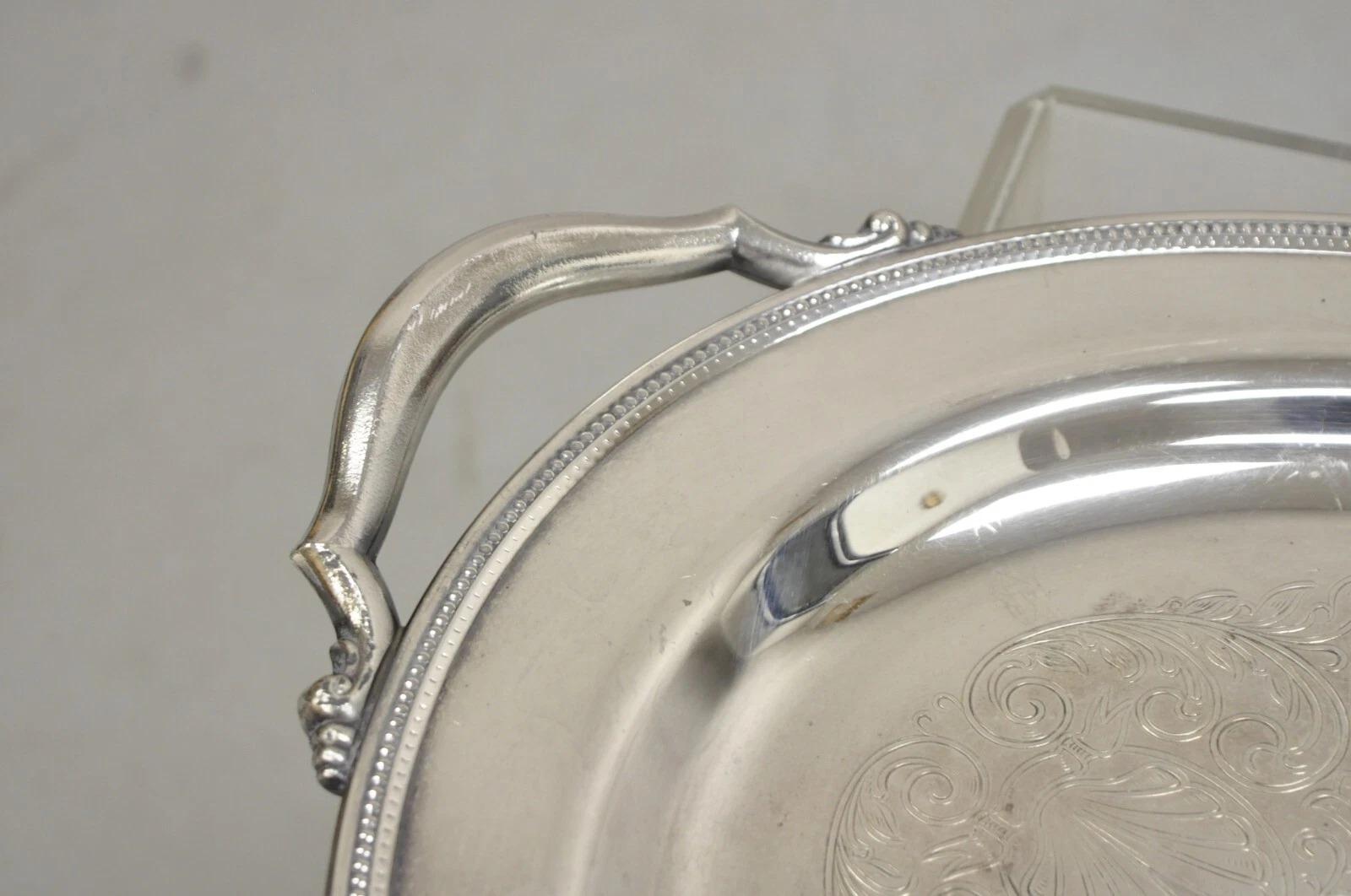 Vintage Oneida Edwardian Style versilbert Oval geätzt Servierplatte Tablett im Angebot 1