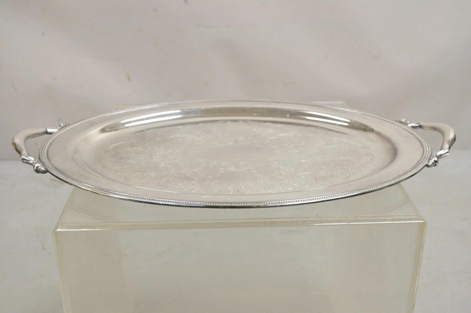 Vintage Oneida Edwardian Style versilbert Oval geätzt Servierplatte Tablett im Angebot 2