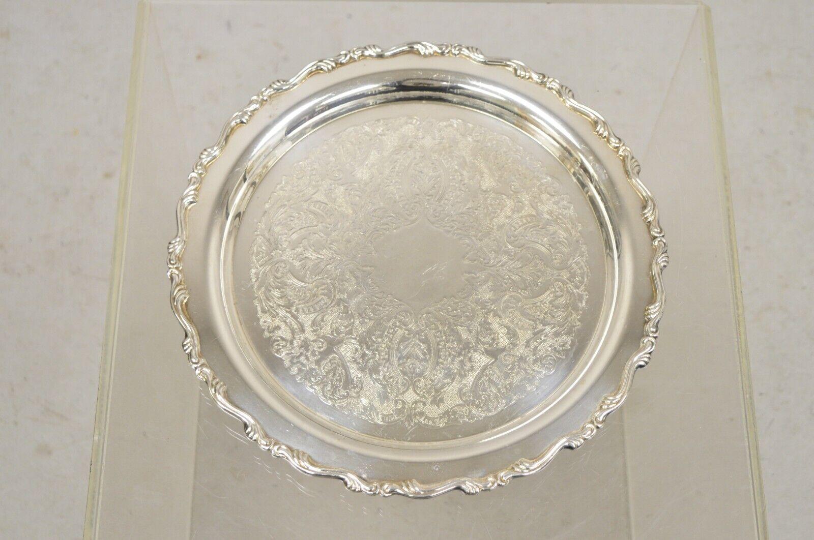 Vintage Oneida Georgian Scroll Silver Plated Round Etched Serving Platter Tray 5
