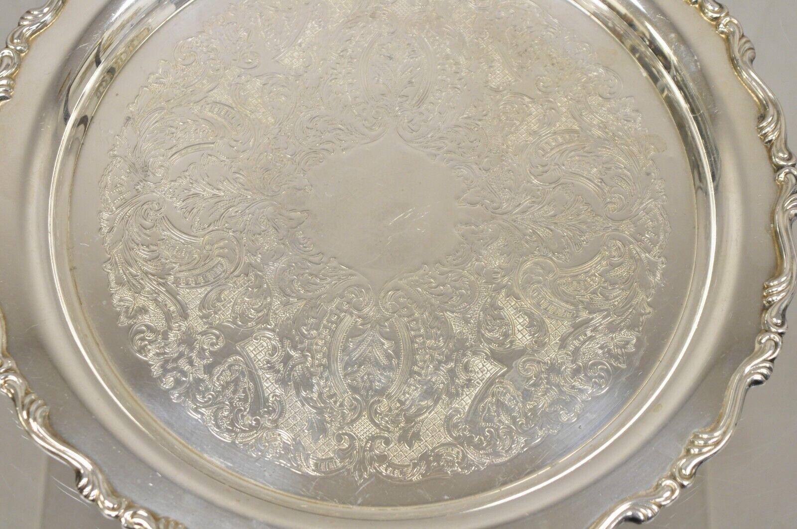 Victorian Vintage Oneida Georgian Scroll Silver Plated Round Etched Serving Platter Tray