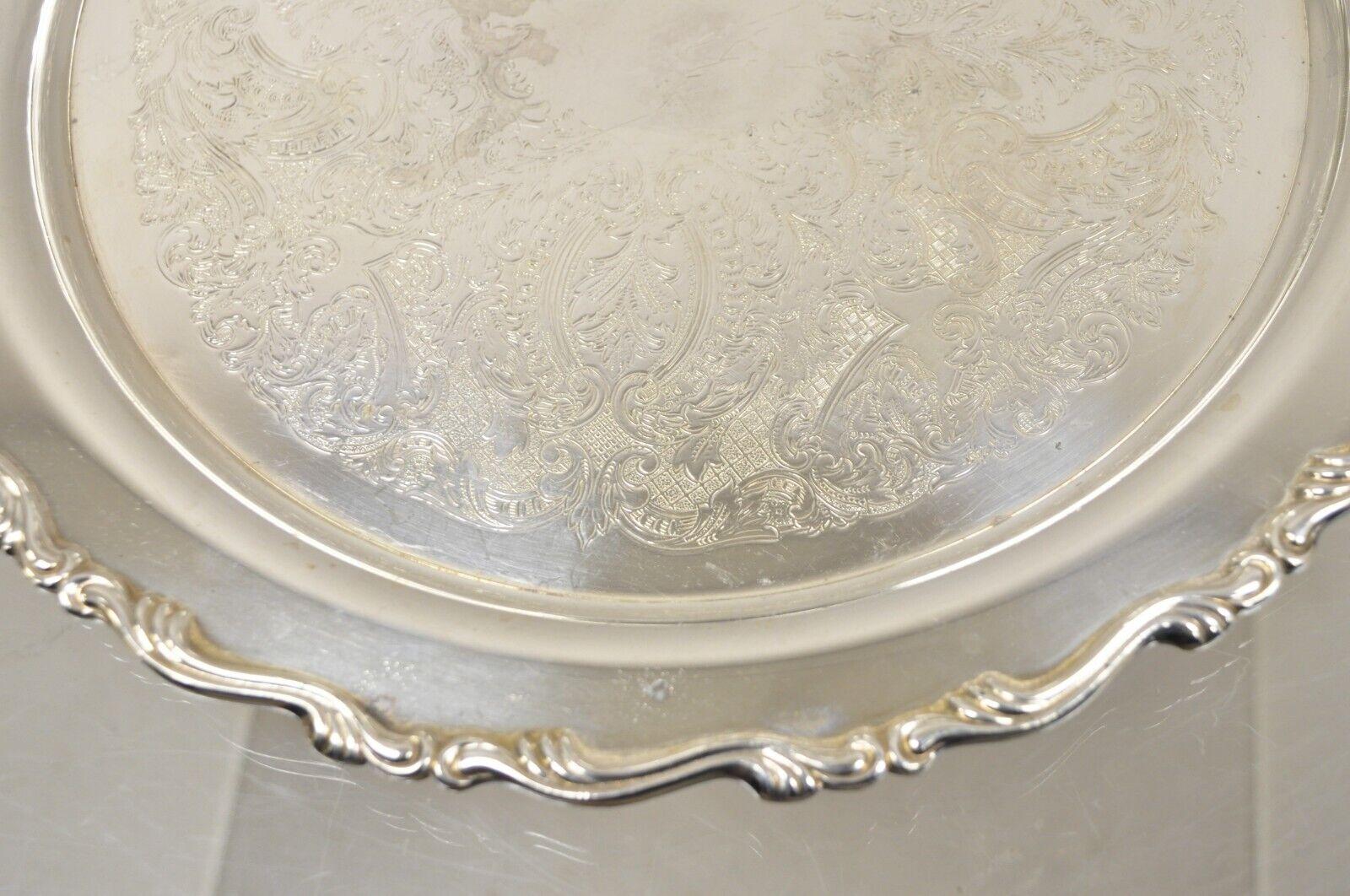 20th Century Vintage Oneida Georgian Scroll Silver Plated Round Etched Serving Platter Tray