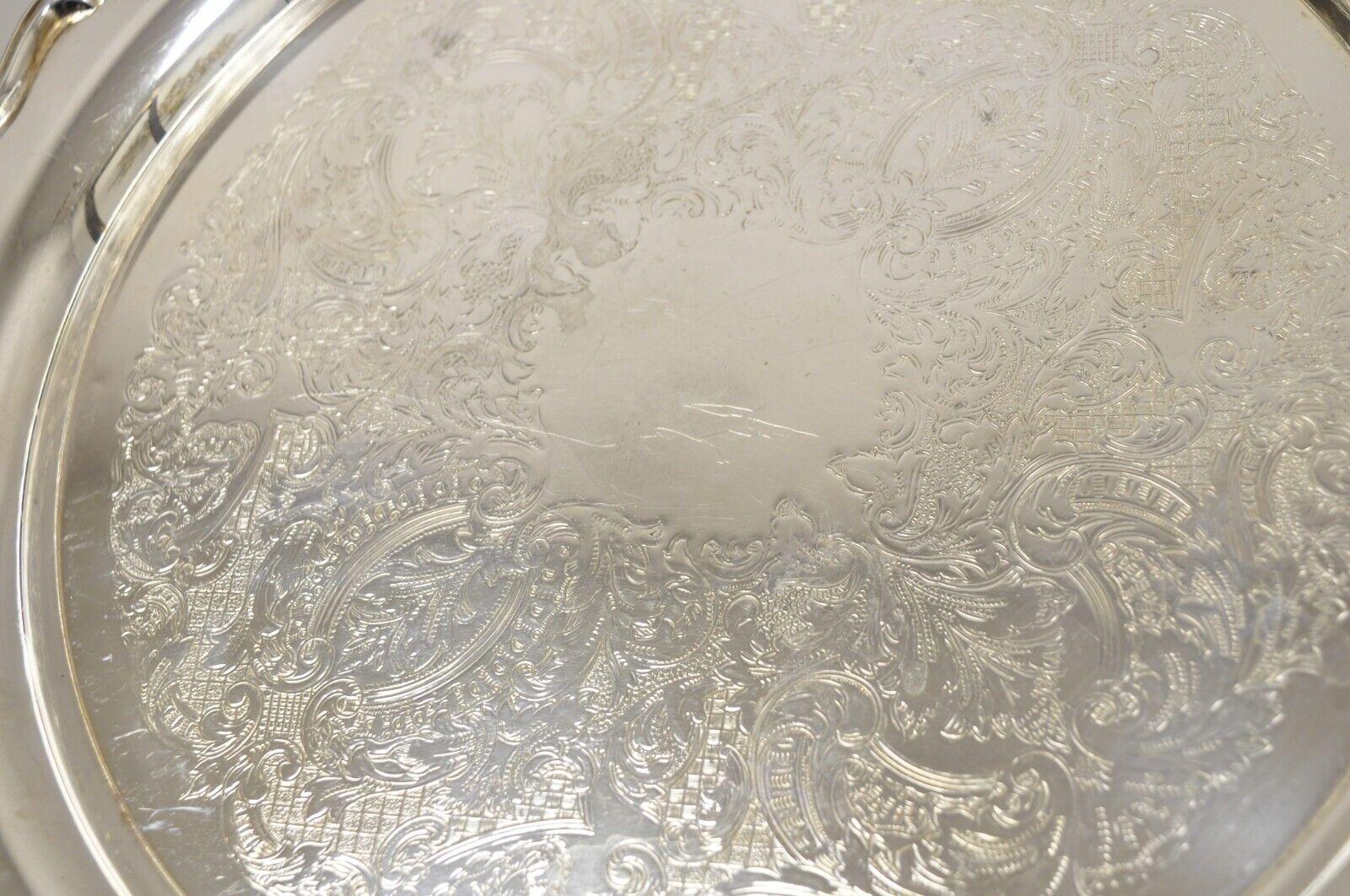 Vintage Oneida Georgian Scroll Silver Plated Round Etched Serving Platter Tray 2
