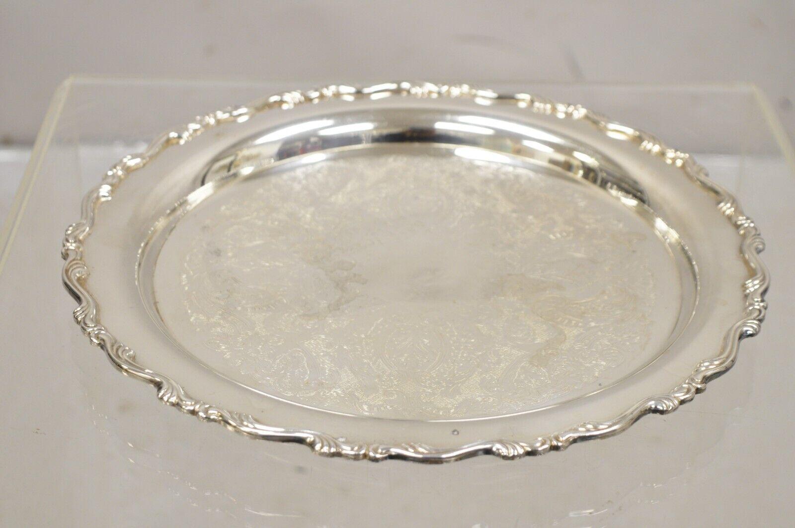 Vintage Oneida Georgian Scroll Silver Plated Round Etched Serving Platter Tray 3