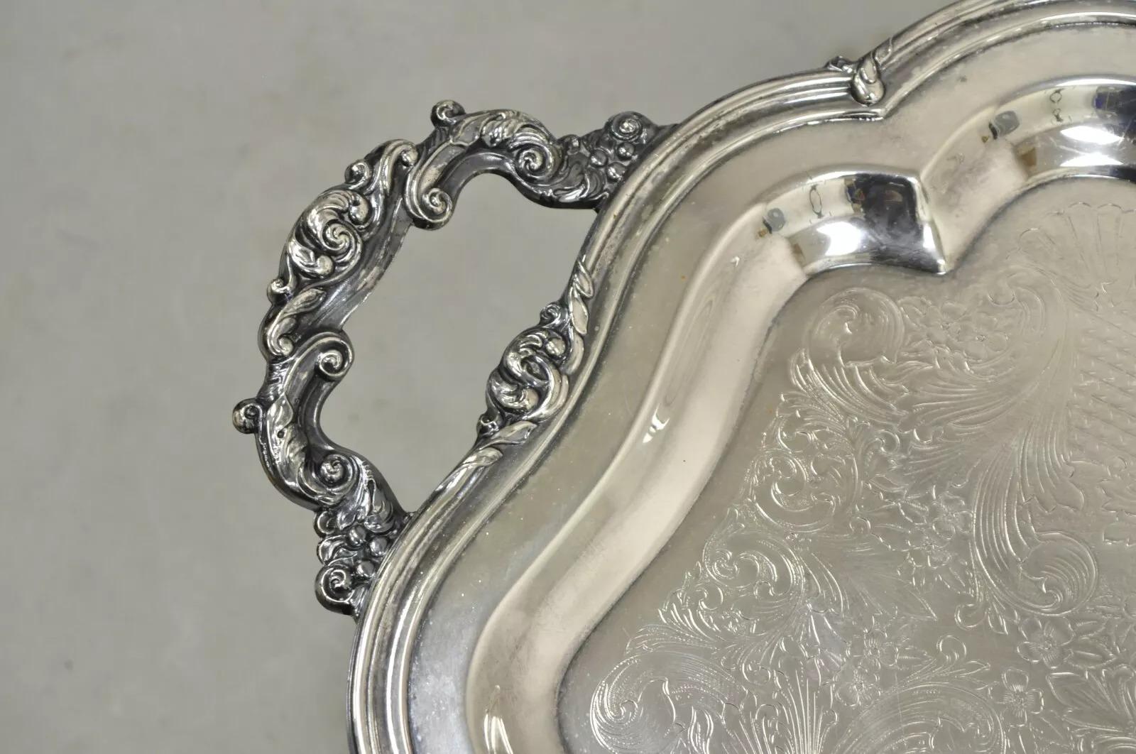 Bandeja vintage Oneida Heirloom Melon Plato grande plateado estilo victoriano en venta 3