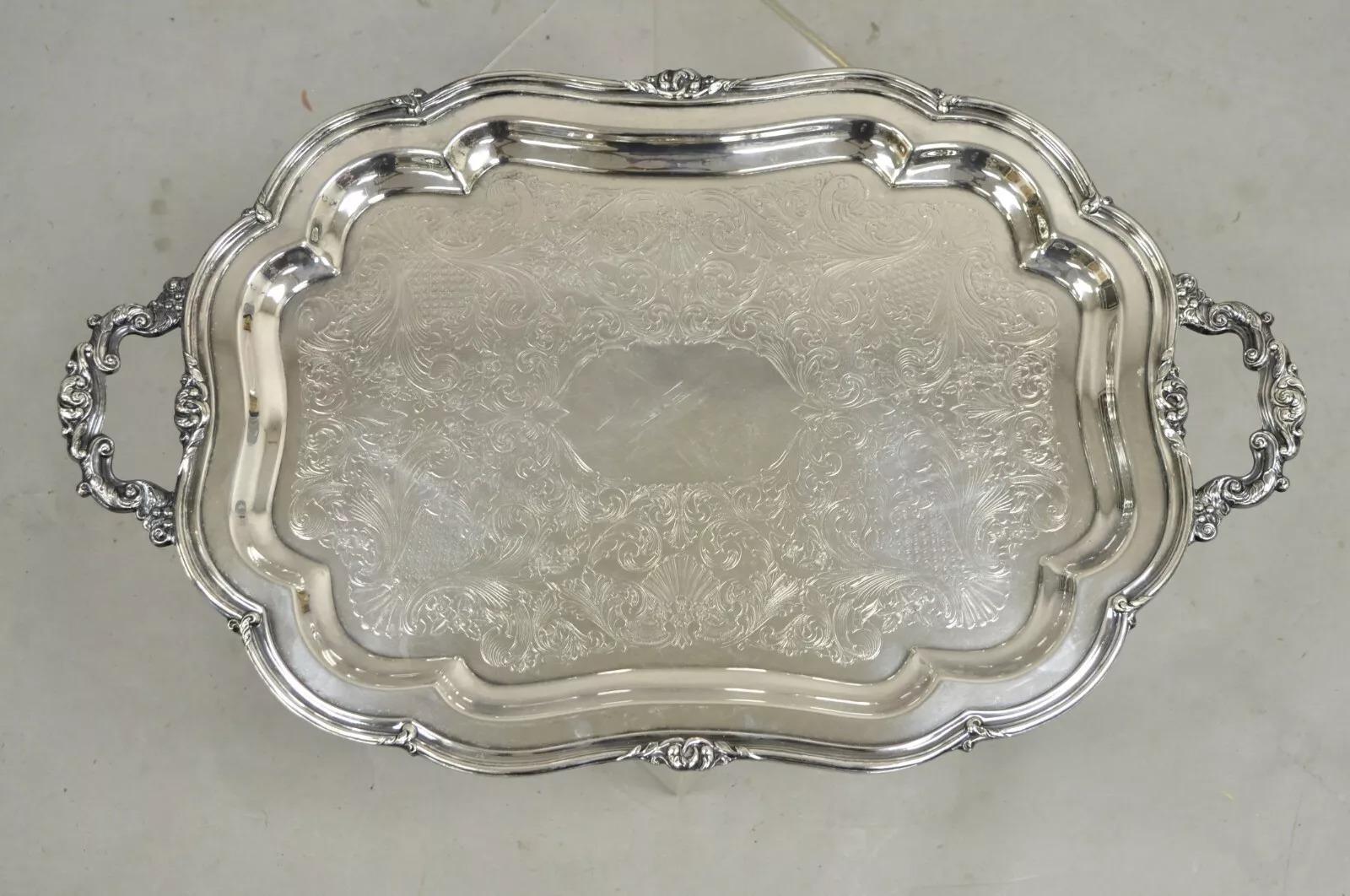 Bandeja vintage Oneida Heirloom Melon Plato grande plateado estilo victoriano en venta 4