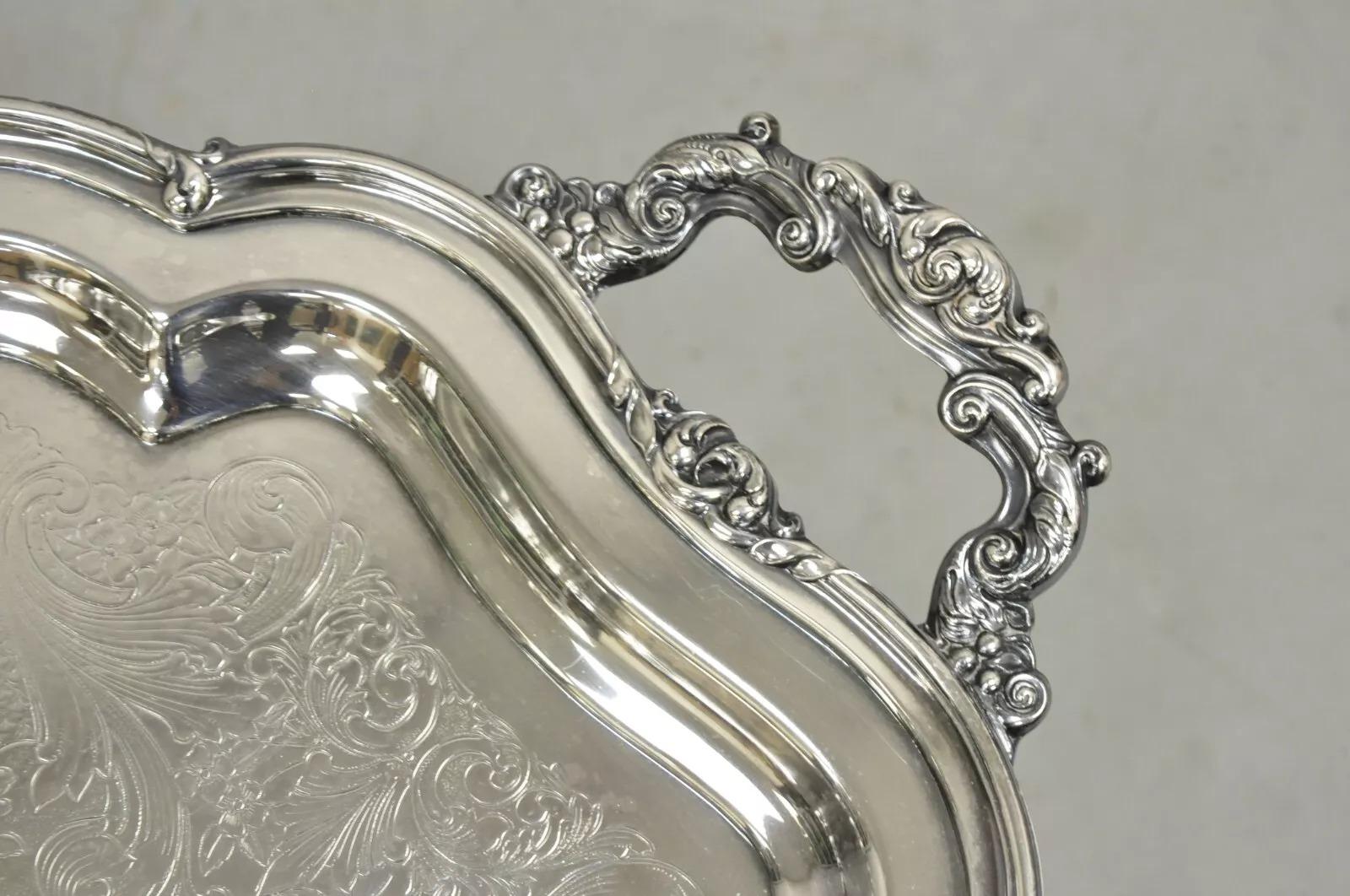 Bandeja vintage Oneida Heirloom Melon Plato grande plateado estilo victoriano Victoriano en venta