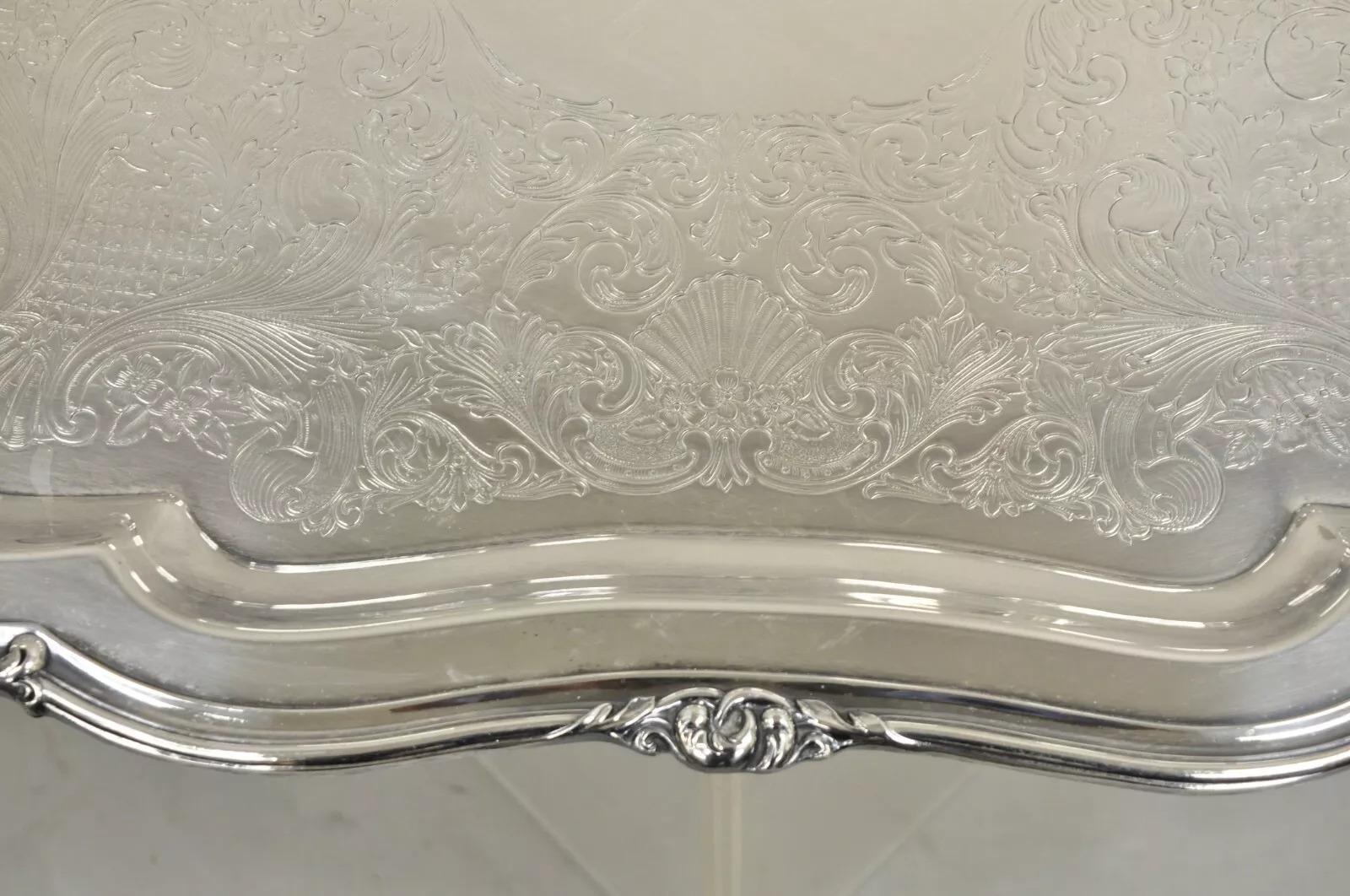 Bandeja vintage Oneida Heirloom Melon Plato grande plateado estilo victoriano Chapado en plata en venta