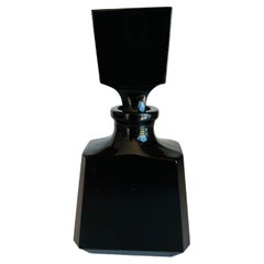 Vintage Oneida Lead Crystal Hand Cut Blown Black Glass Deco Perfume Bottle 