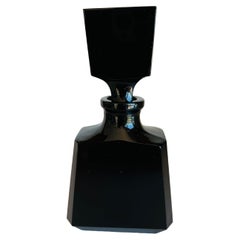 Vintage Oneida Lead Crystal Hand Cut Blown Black Glass Deco Perfume Bottle