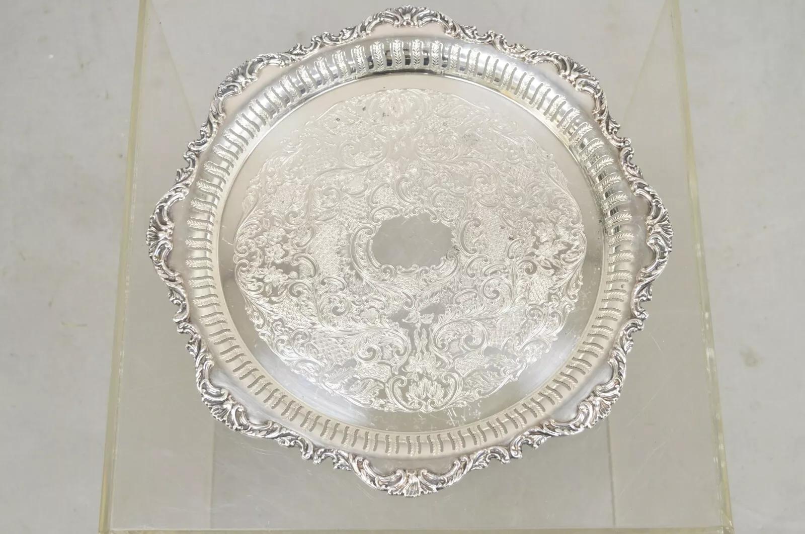 Vintage Oneida LTD Ascot Victorian Style Silver Plated Round Platter Tray 5