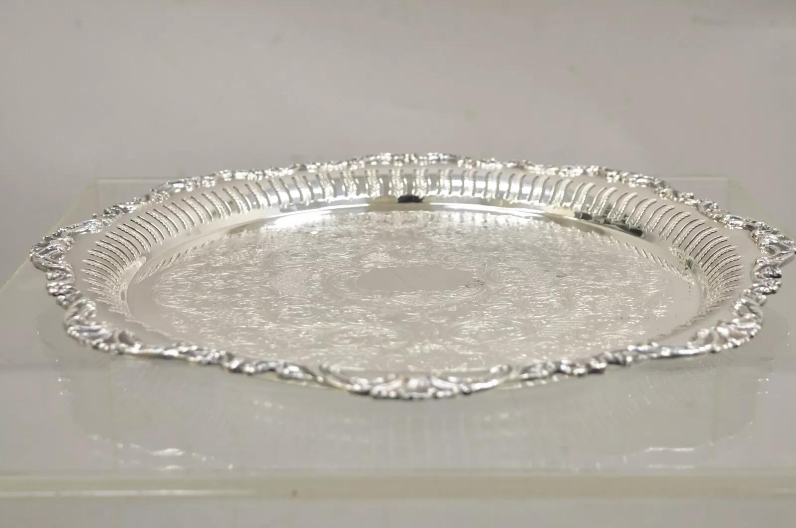 Vintage Oneida LTD Ascot Victorian Style Silver Plated Round Platter Tray 6