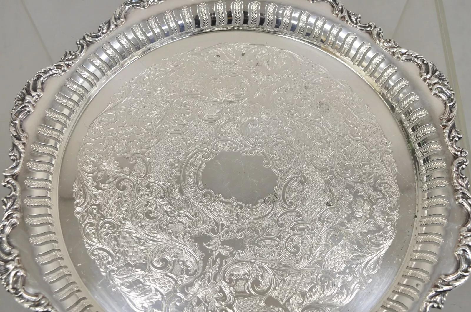 Unknown Vintage Oneida LTD Ascot Victorian Style Silver Plated Round Platter Tray