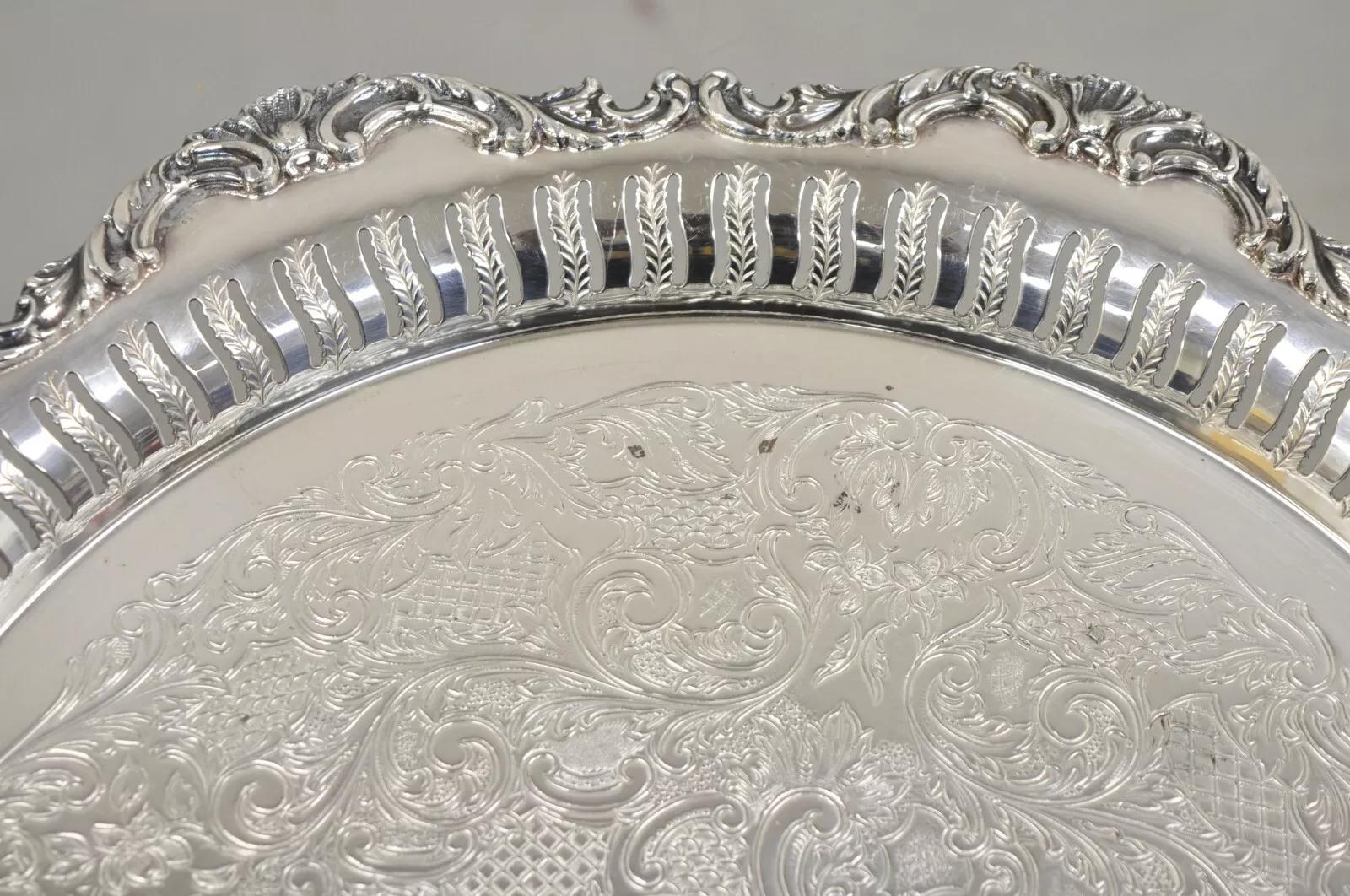 Vintage Oneida LTD Ascot Victorian Style Silver Plated Round Platter Tray 1