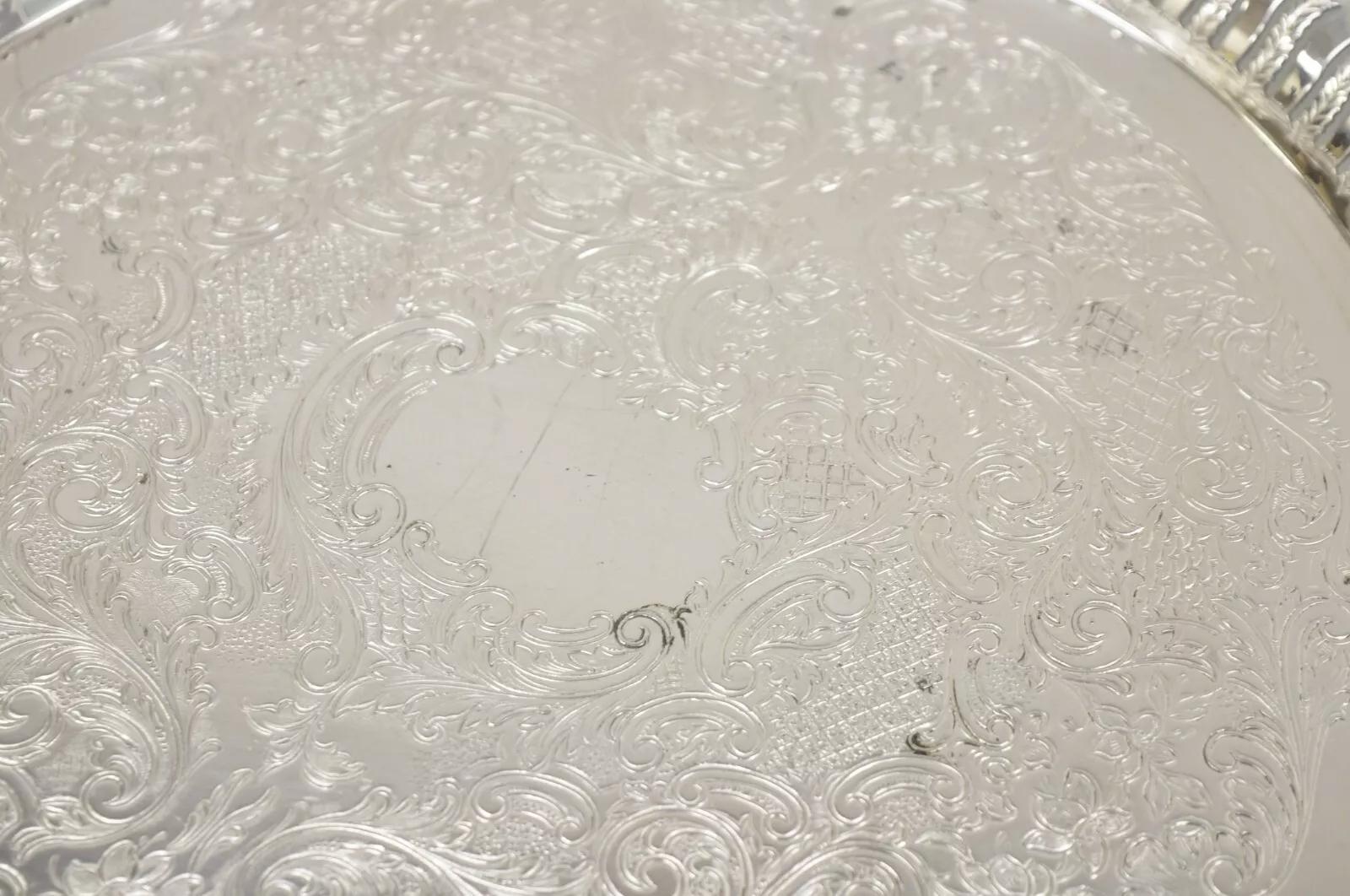 Vintage Oneida LTD Ascot Victorian Style Silver Plated Round Platter Tray 2