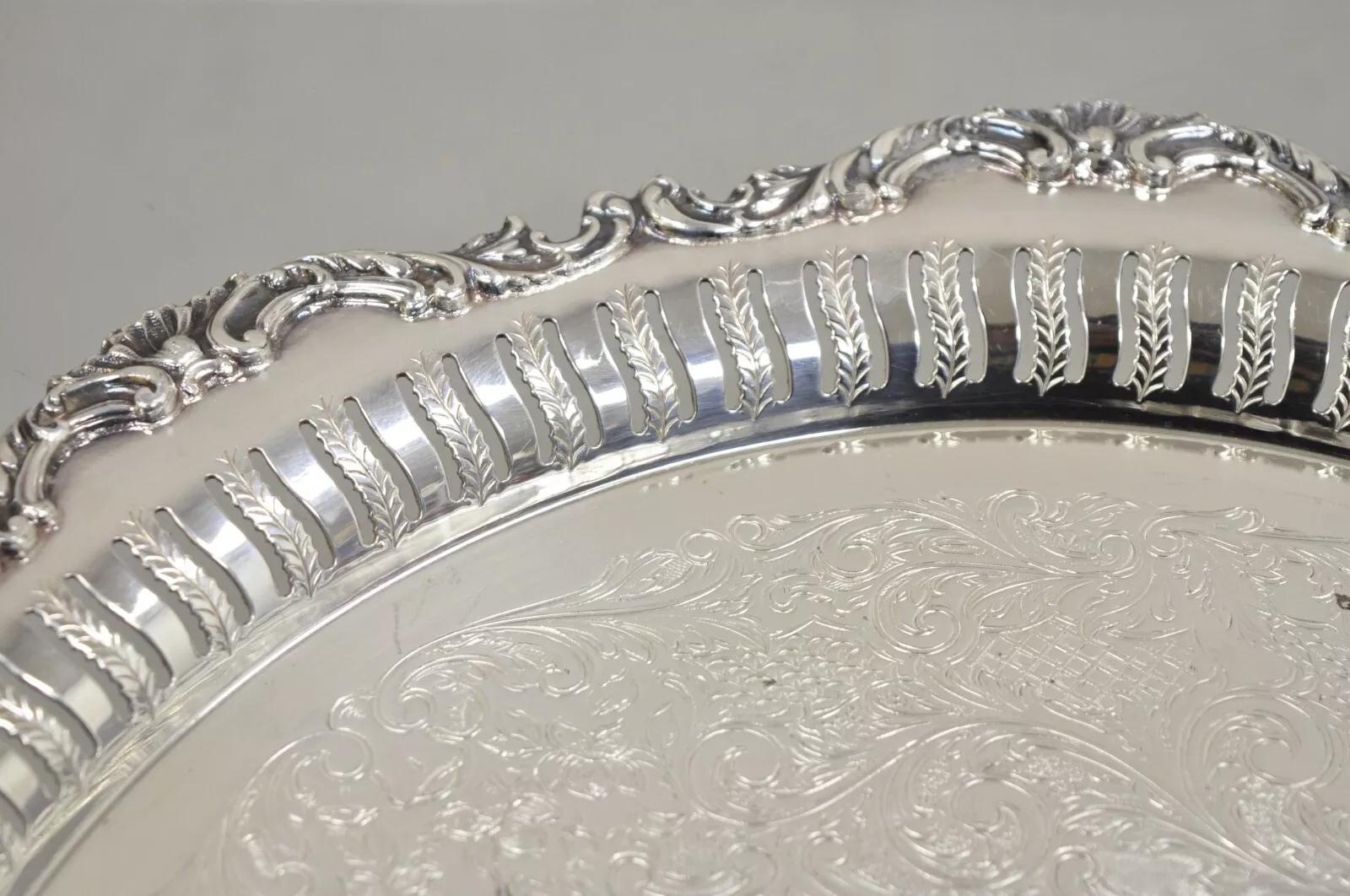 Vintage Oneida LTD Ascot Victorian Style Silver Plated Round Platter Tray 3