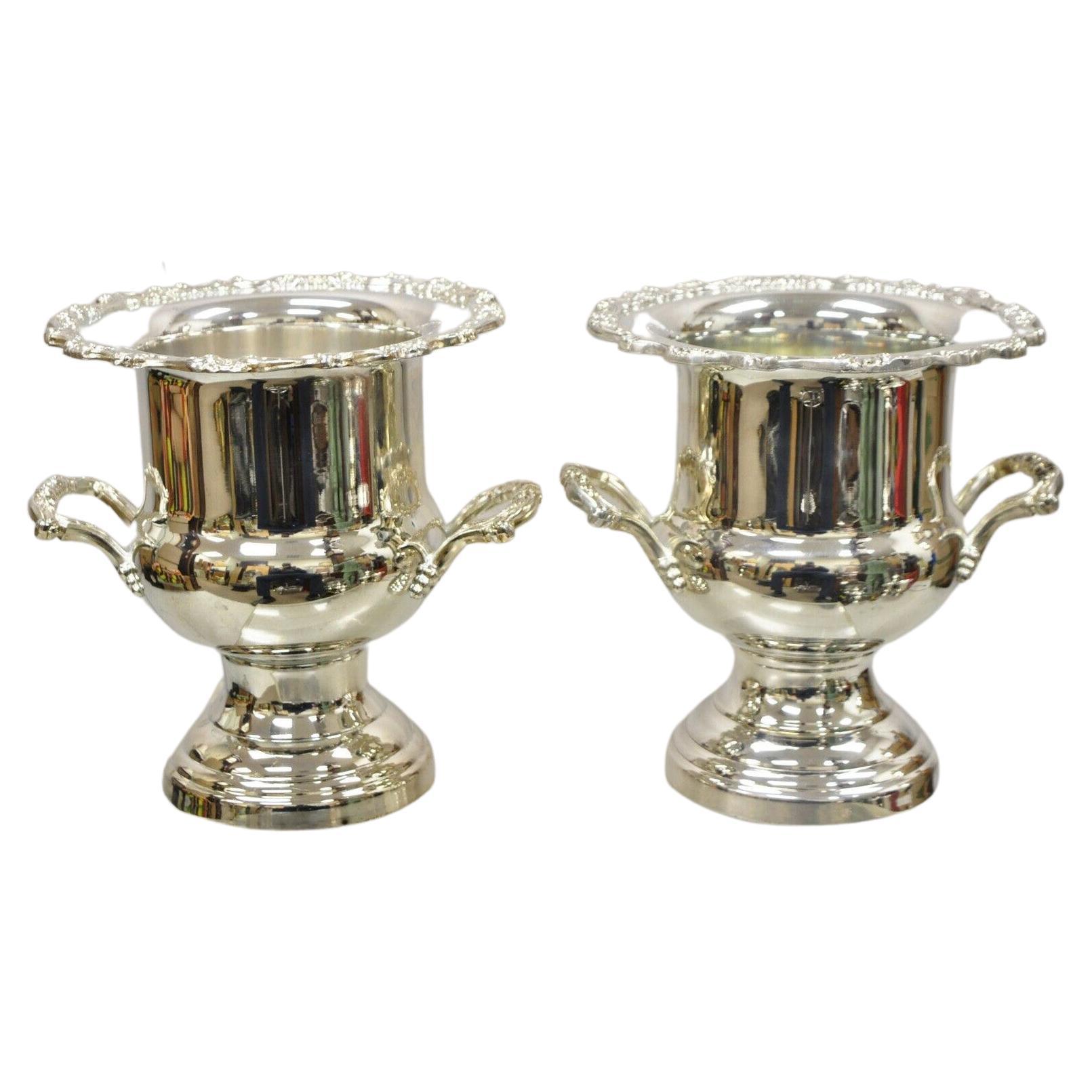 Vintage Oneida Regency Style Silver Plated Champagne Ice Bucket, a Pair For Sale