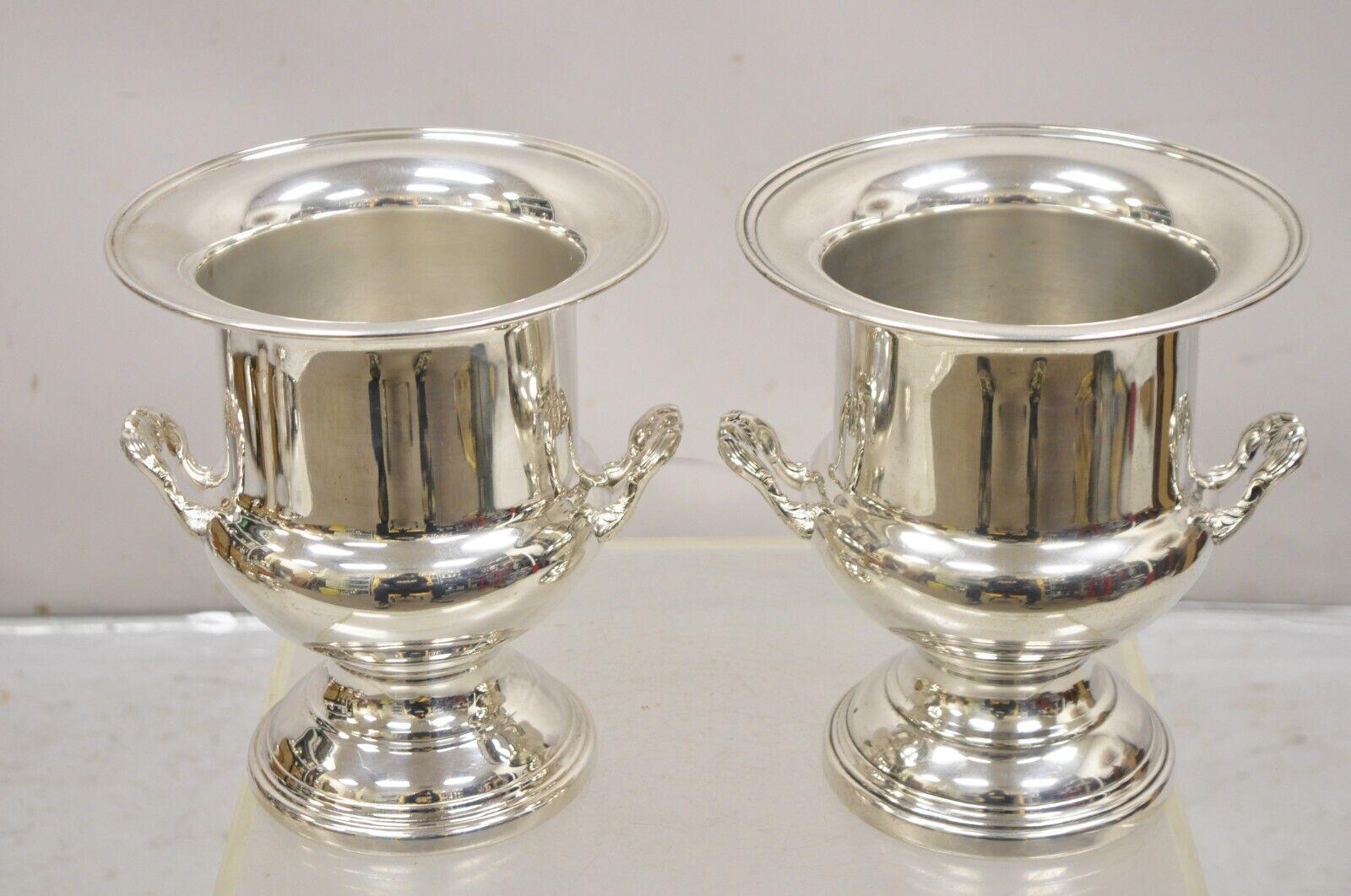 Pair of Vintage Oneida Silver Plated Trophy Cup Champagne Chiller Ice Buckets. Circa Mid to Late 20th Century. Measurements:  10