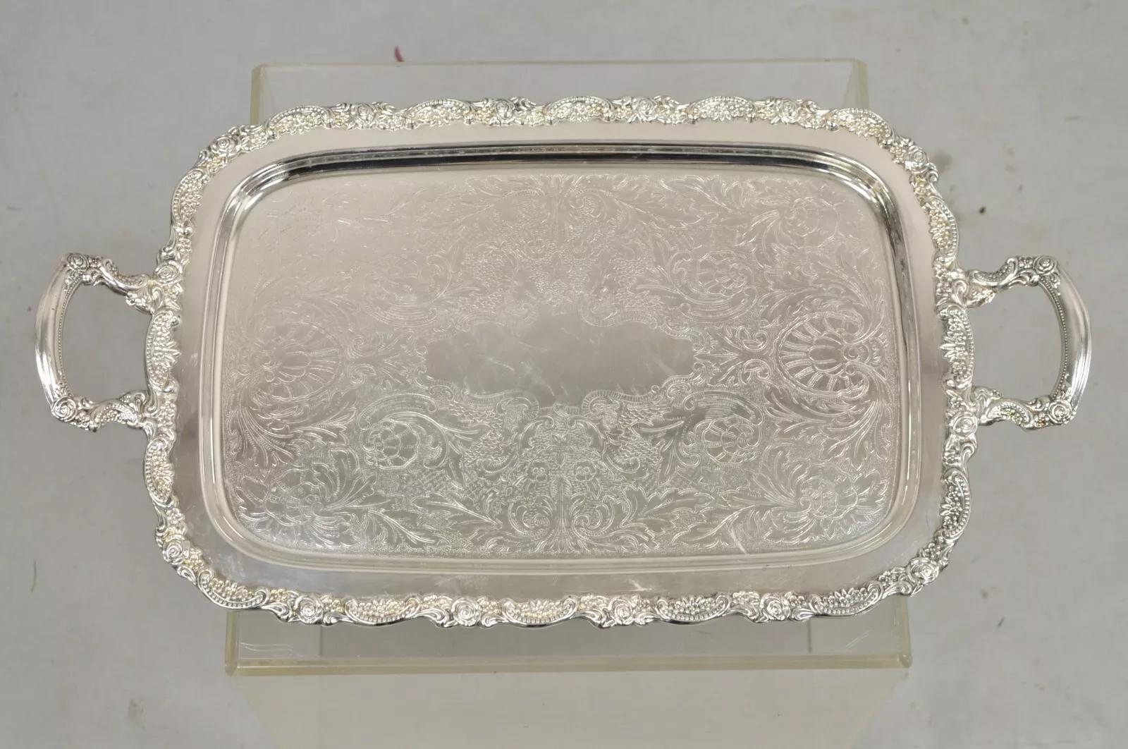 Vintage Oneida Silver Plated Victorian Style Butlers Serving Platter Tray. Circa Late 20th Century. Measurements: 3.5
