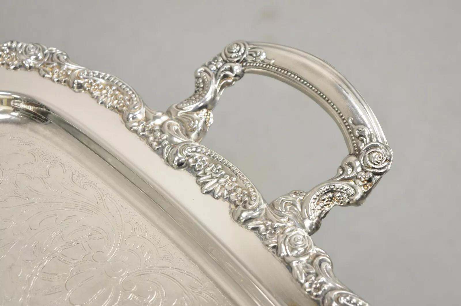 Unknown Vintage Oneida Silver Plated Victorian Style Butlers Serving Platter Tray For Sale