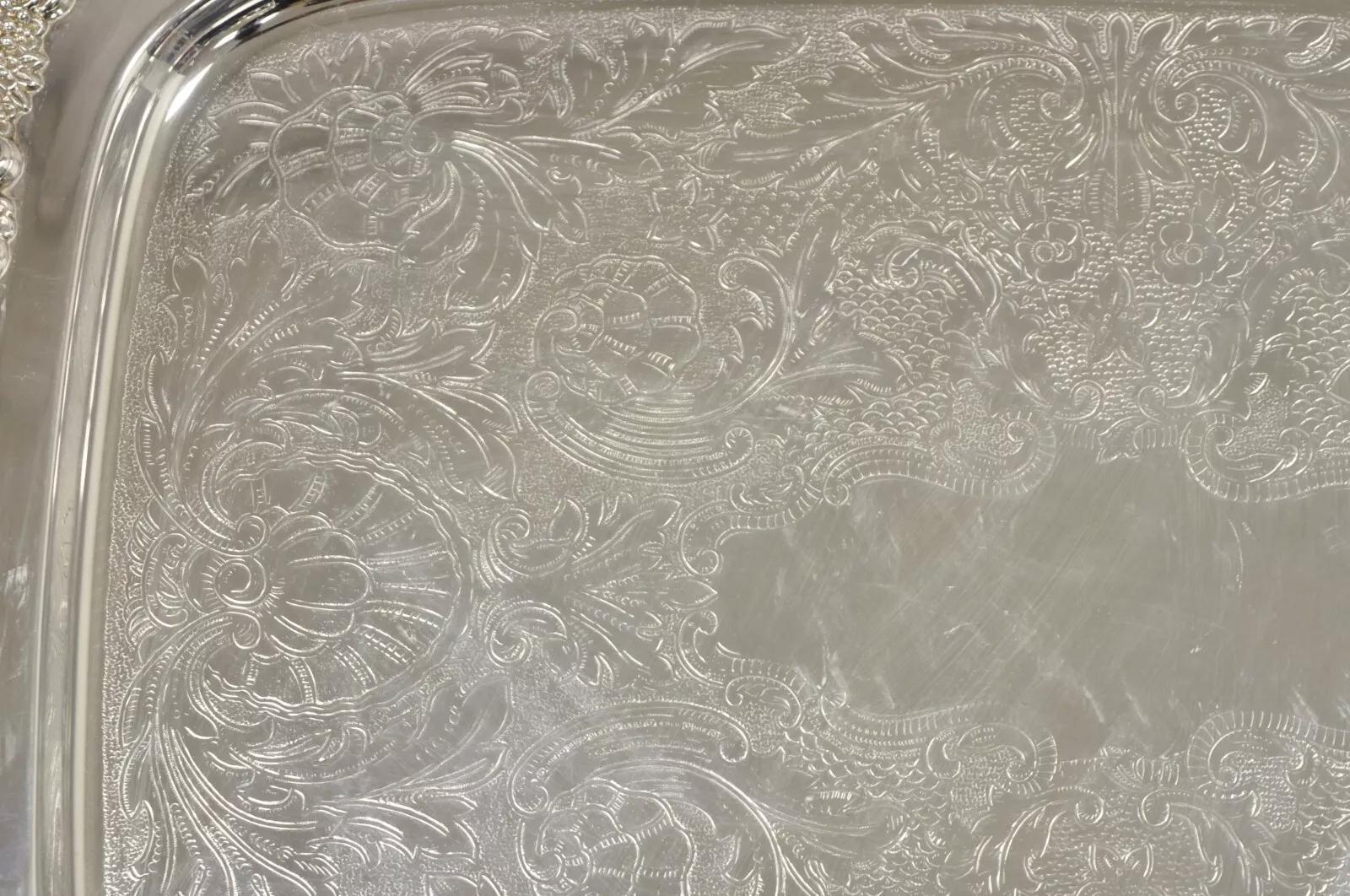 Vintage Oneida Silver Plated Victorian Style Butlers Serving Platter Tray In Good Condition For Sale In Philadelphia, PA
