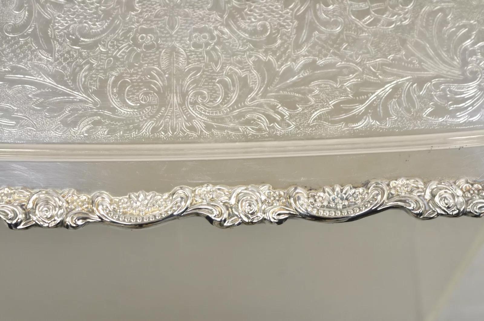20th Century Vintage Oneida Silver Plated Victorian Style Butlers Serving Platter Tray For Sale