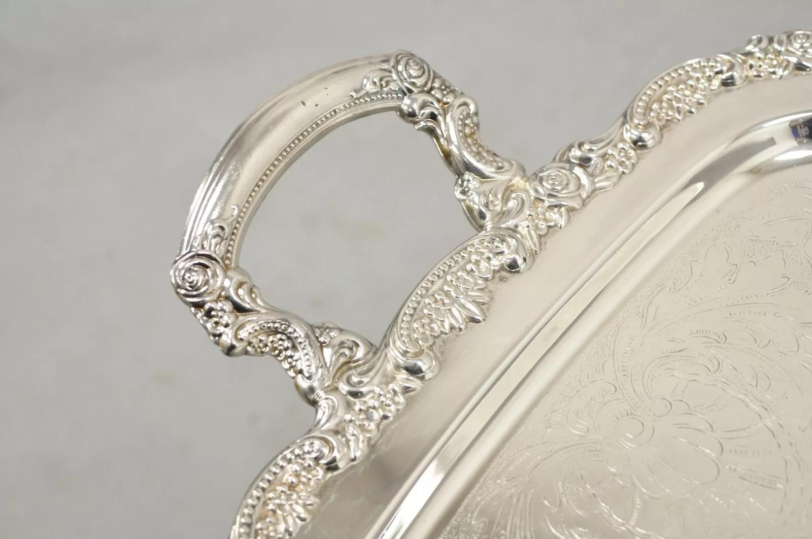 Vintage Oneida Silver Plated Victorian Style Butlers Serving Platter Tray For Sale 1