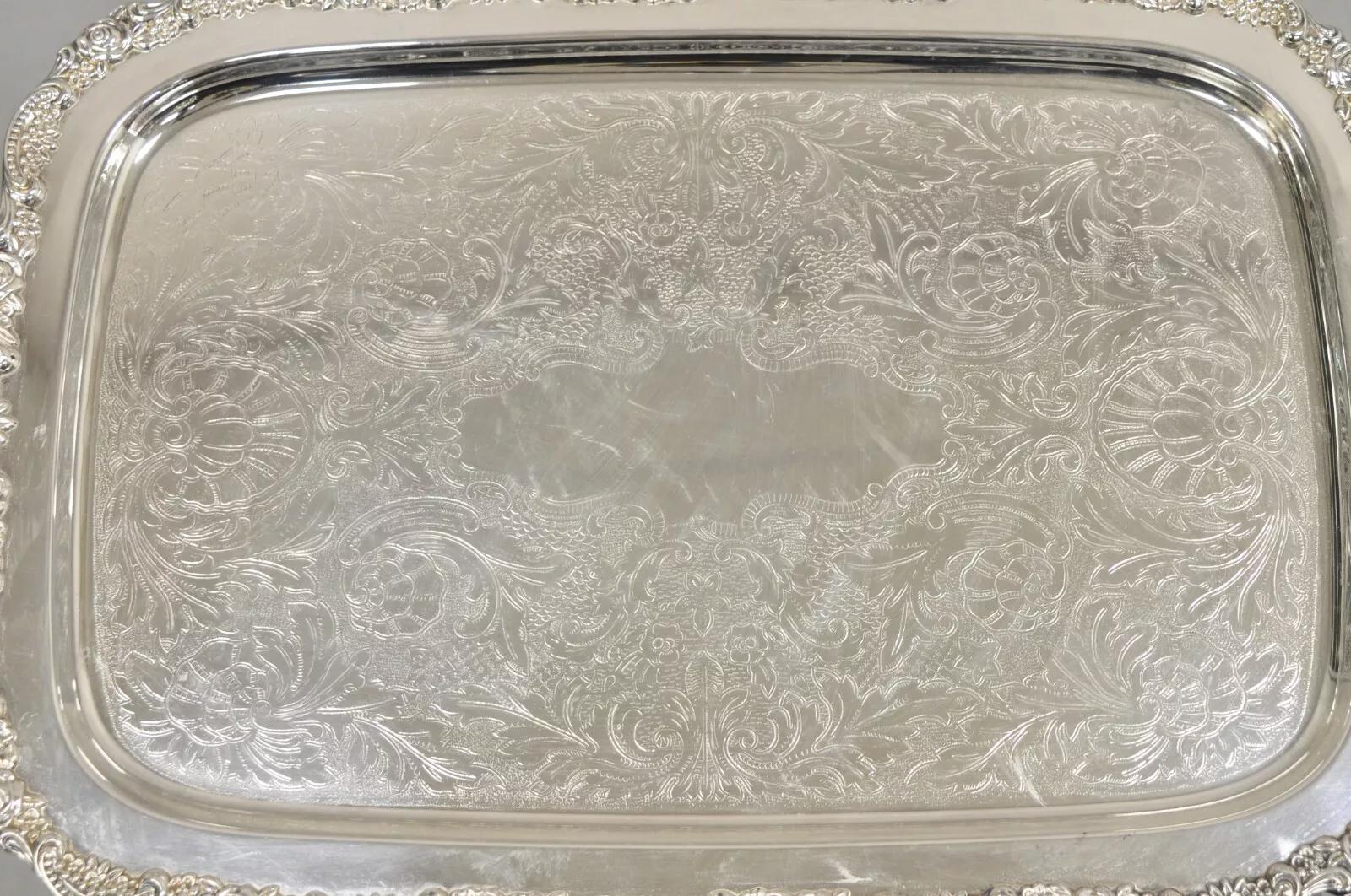 Vintage Oneida Silver Plated Victorian Style Butlers Serving Platter Tray For Sale 2