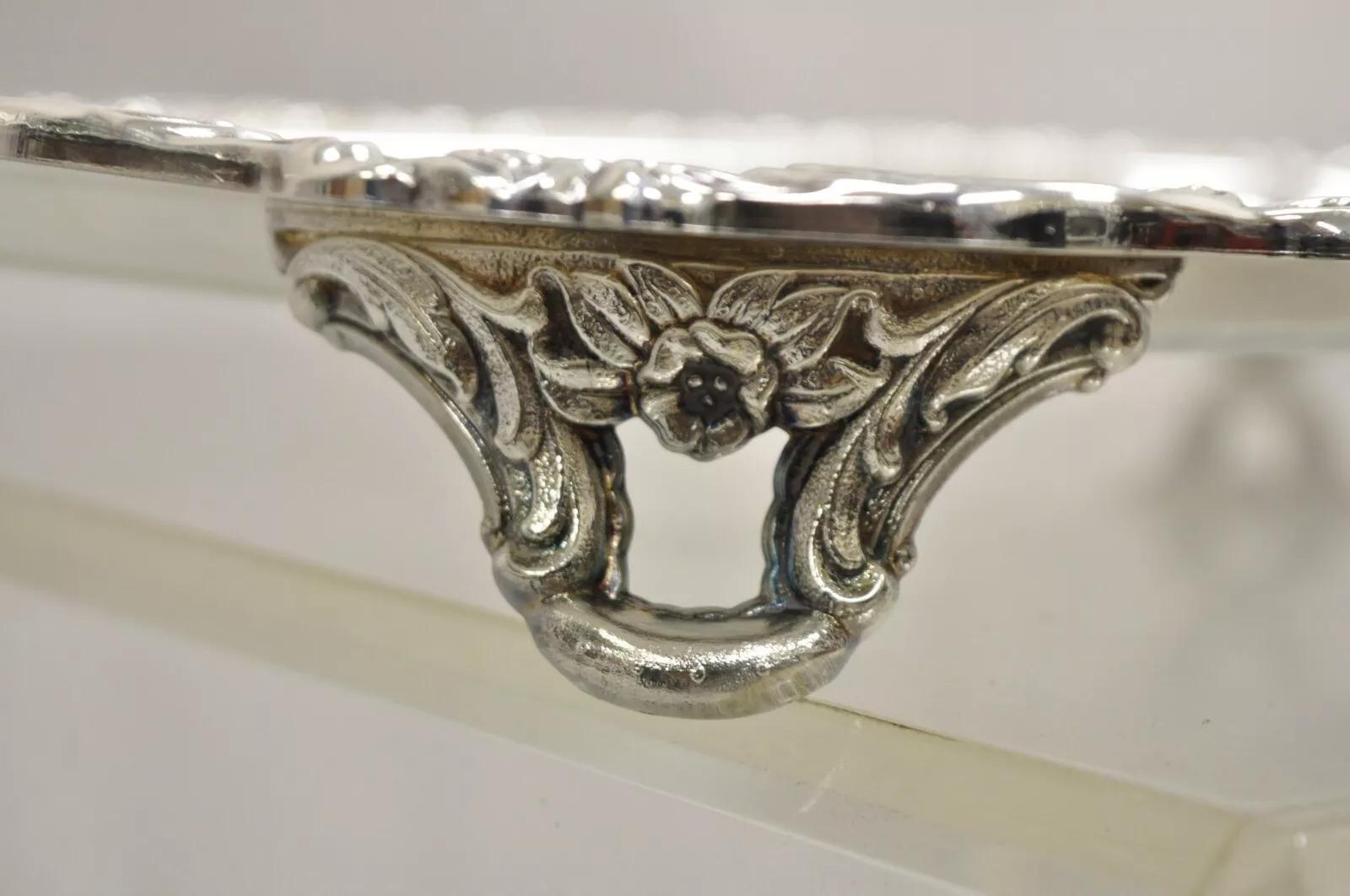 Vintage Oneida Silver Plated Victorian Style Butlers Serving Platter Tray For Sale 3