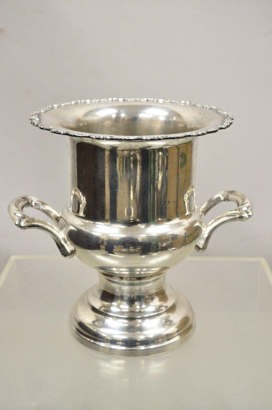Vintage Oneida Silver Plated Victorian Style Wine Champagne Chiller Ice Bucket. Circa Mid 20th Century. Measurements: 10.5