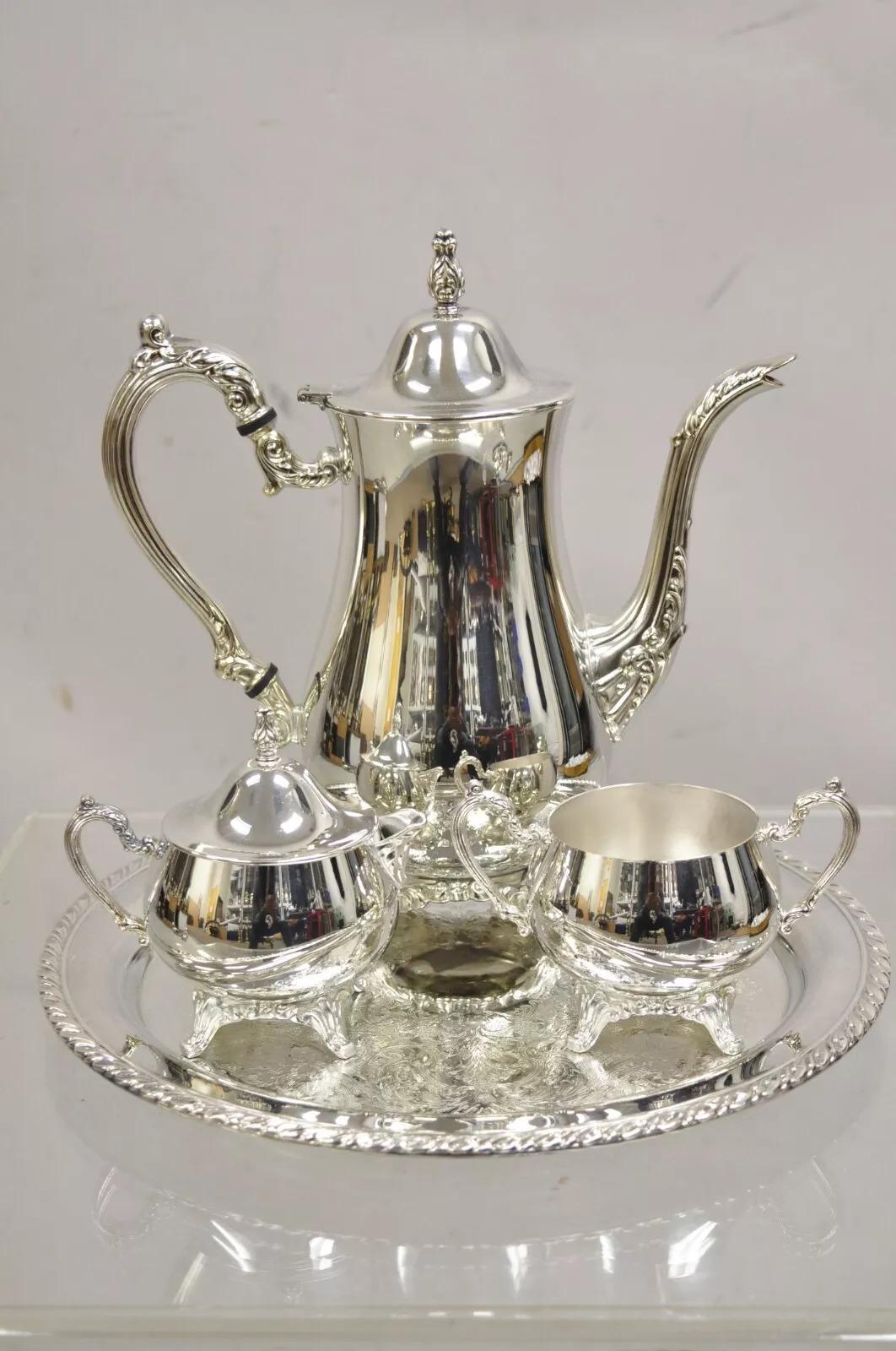 Service à thé de style victorien américain Oneida plaqué argent avec plateau - 4 pièces en vente 4