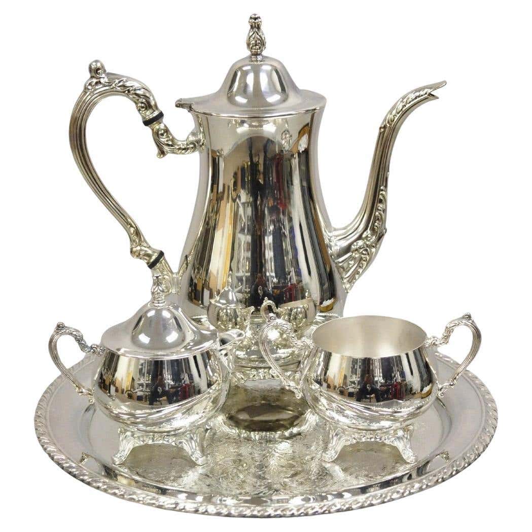Vintage Oneida USA Silver Plated Victorian Style Tea Set w/ Tray - 4 Pc ...