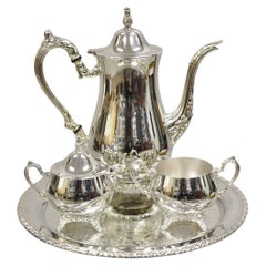 Vintage Oneida USA Silver Plated Victorian Style Tea Set w/ Tray - 4 Pc Set
