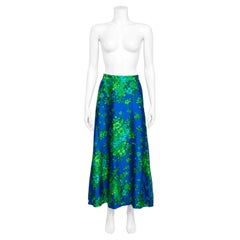 Vintage Onondaga Silk Maxi Skirt Cobalt Floral Print Size 8 1970s Whitney Shop