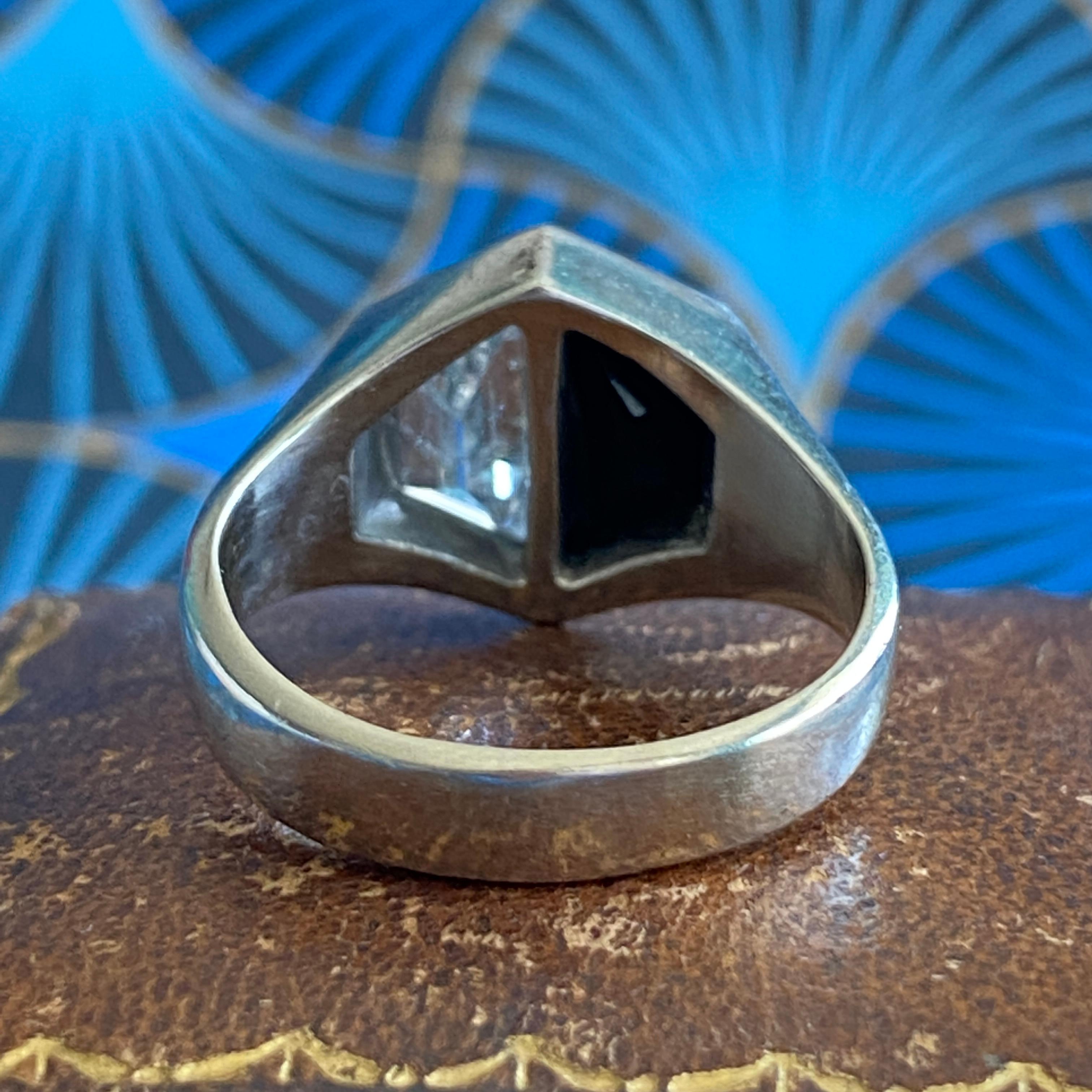 Vintage Onyx & 1.27ct Diamond 18K White Gold Ring For Sale 7