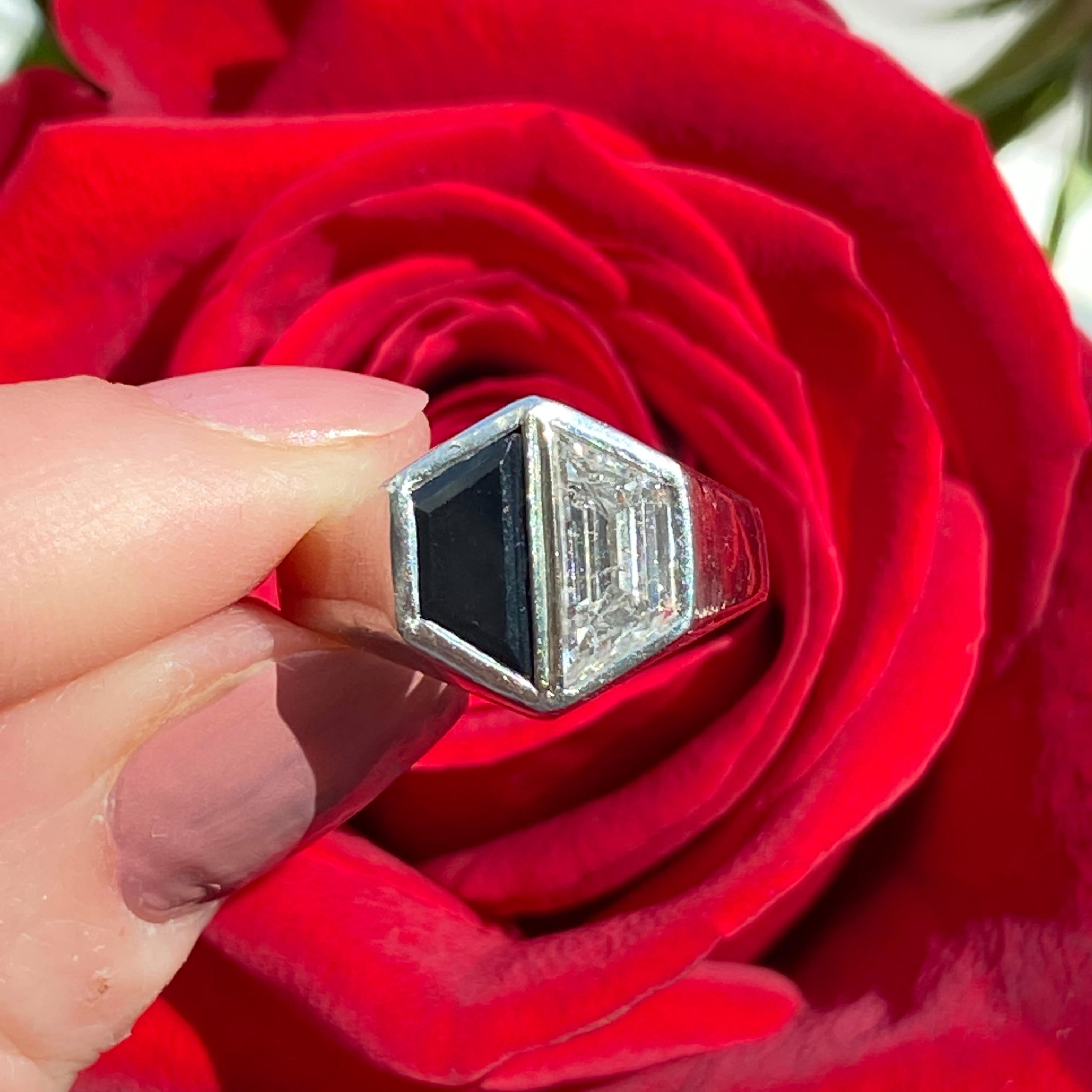 Vintage Onyx & 1.27ct Diamond 18K White Gold Ring For Sale 9