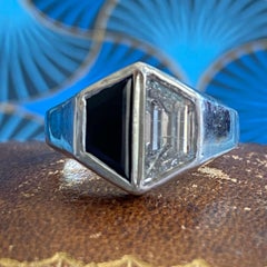 Vintage Onyx & 1.27ct Diamond 18K White Gold Ring