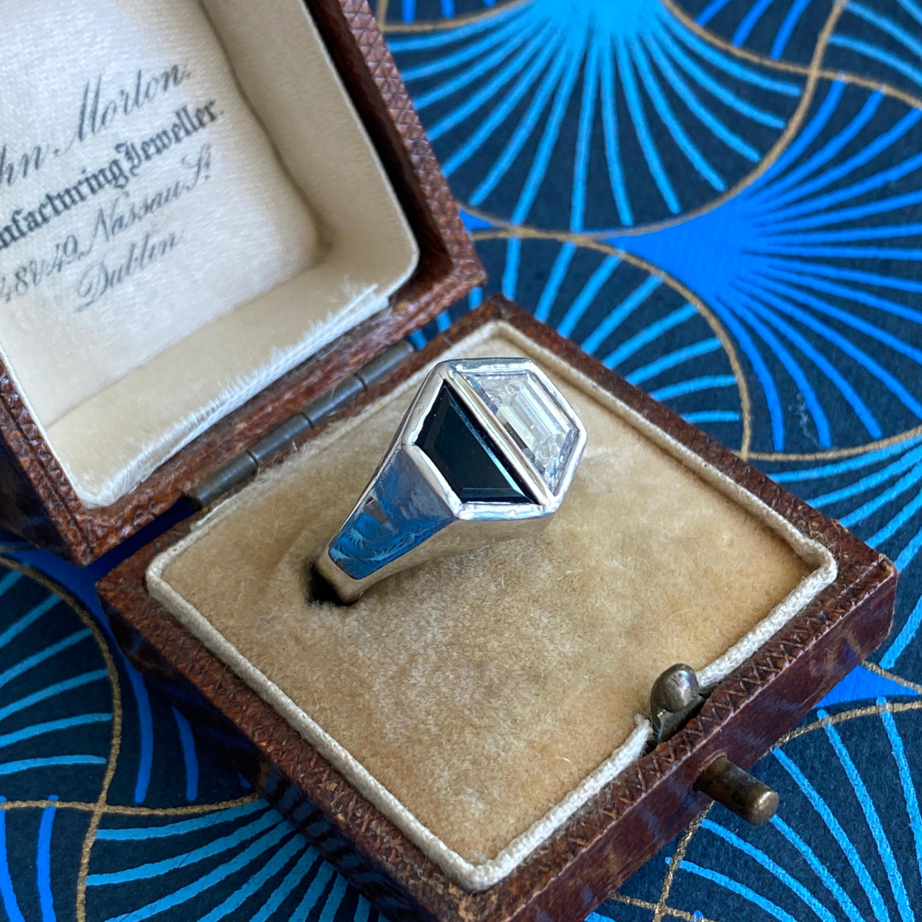 Women's Vintage Onyx & 1.27ct Diamond 18K White Gold Ring For Sale