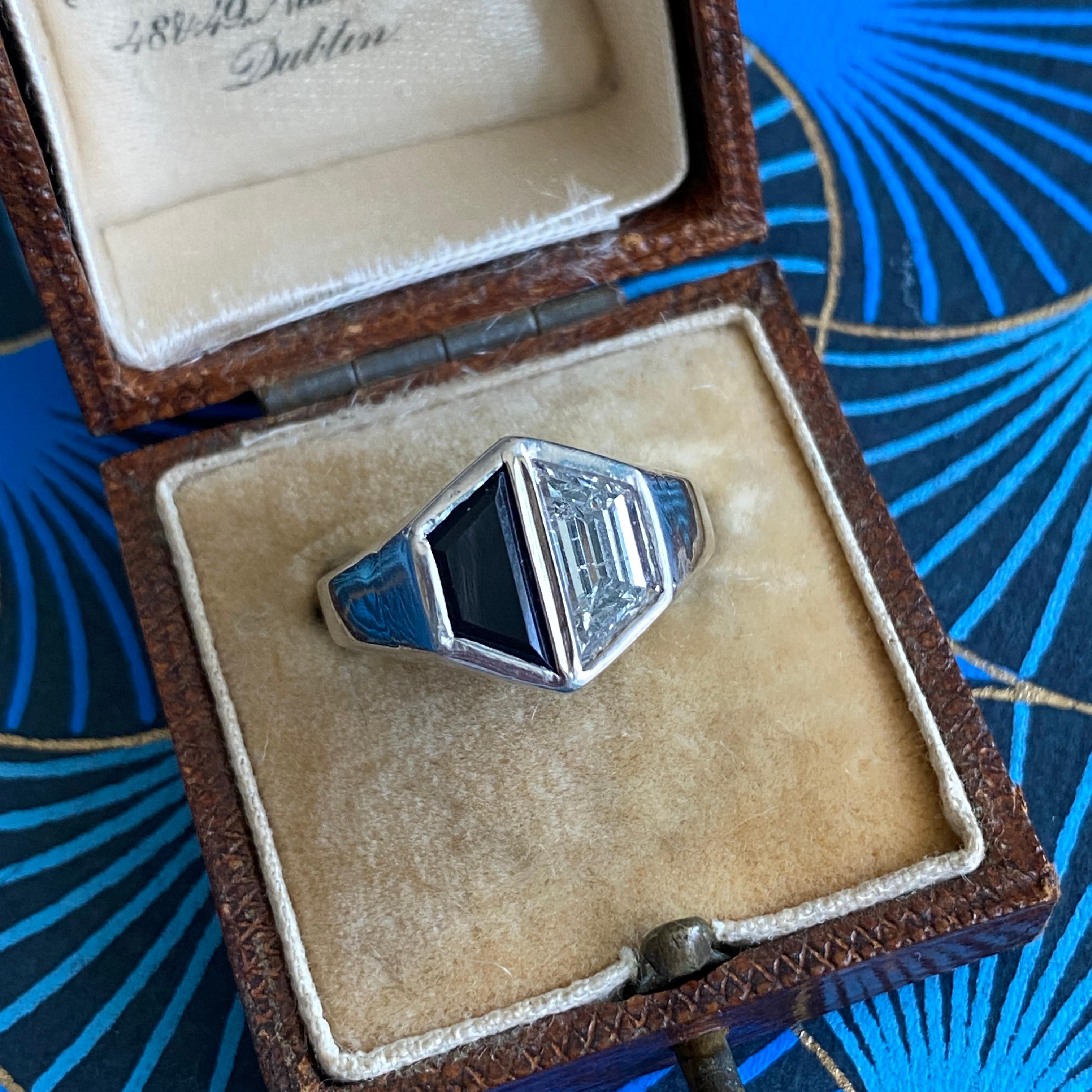 Vintage Onyx & 1.27ct Diamond 18K White Gold Ring For Sale 2