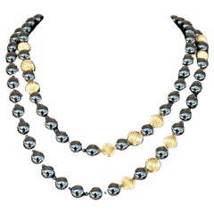 Antique Onyx & 14k Embellished Gold Chunky Beaded Necklace with Clasp