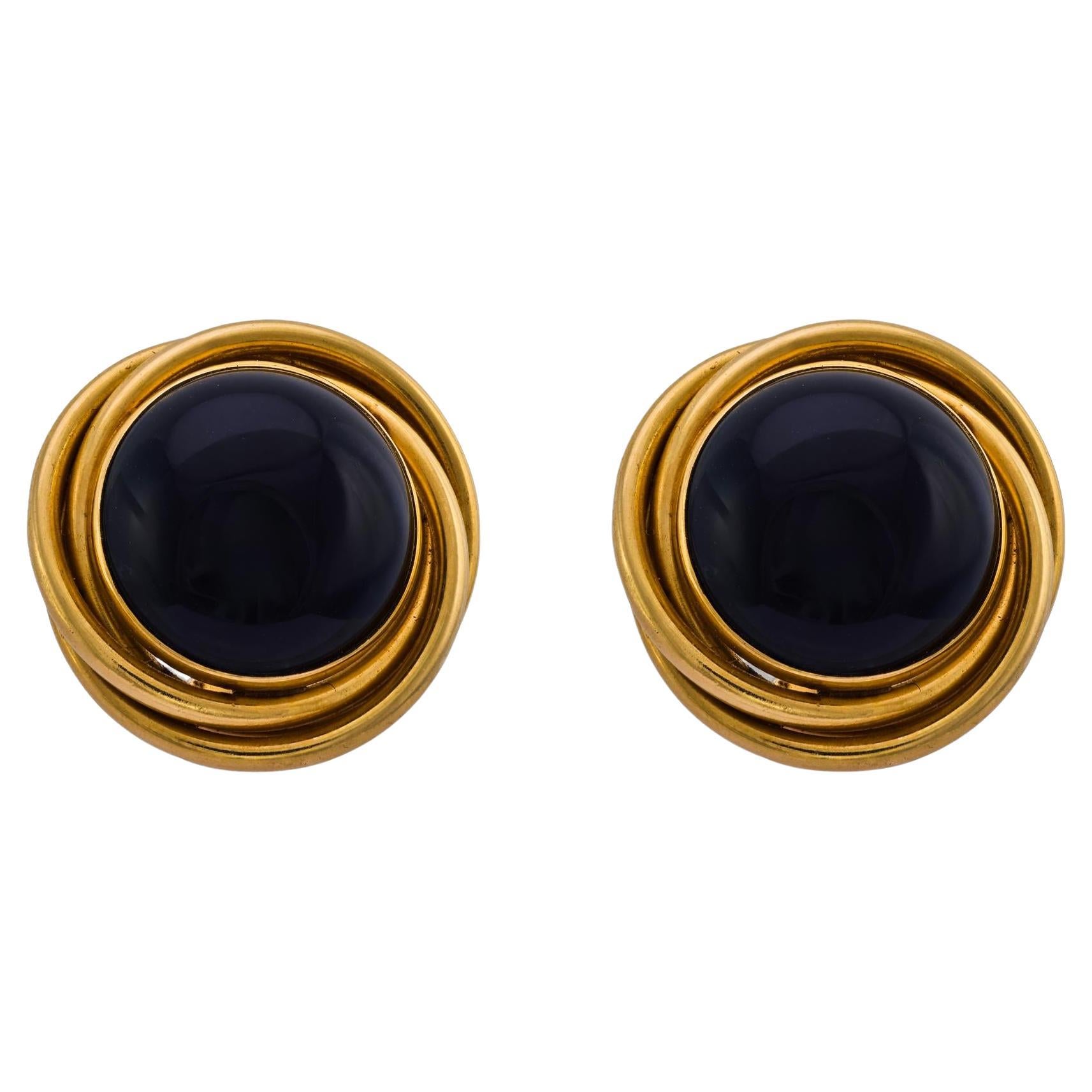 Orecchini vintage in onice e oro giallo 14k