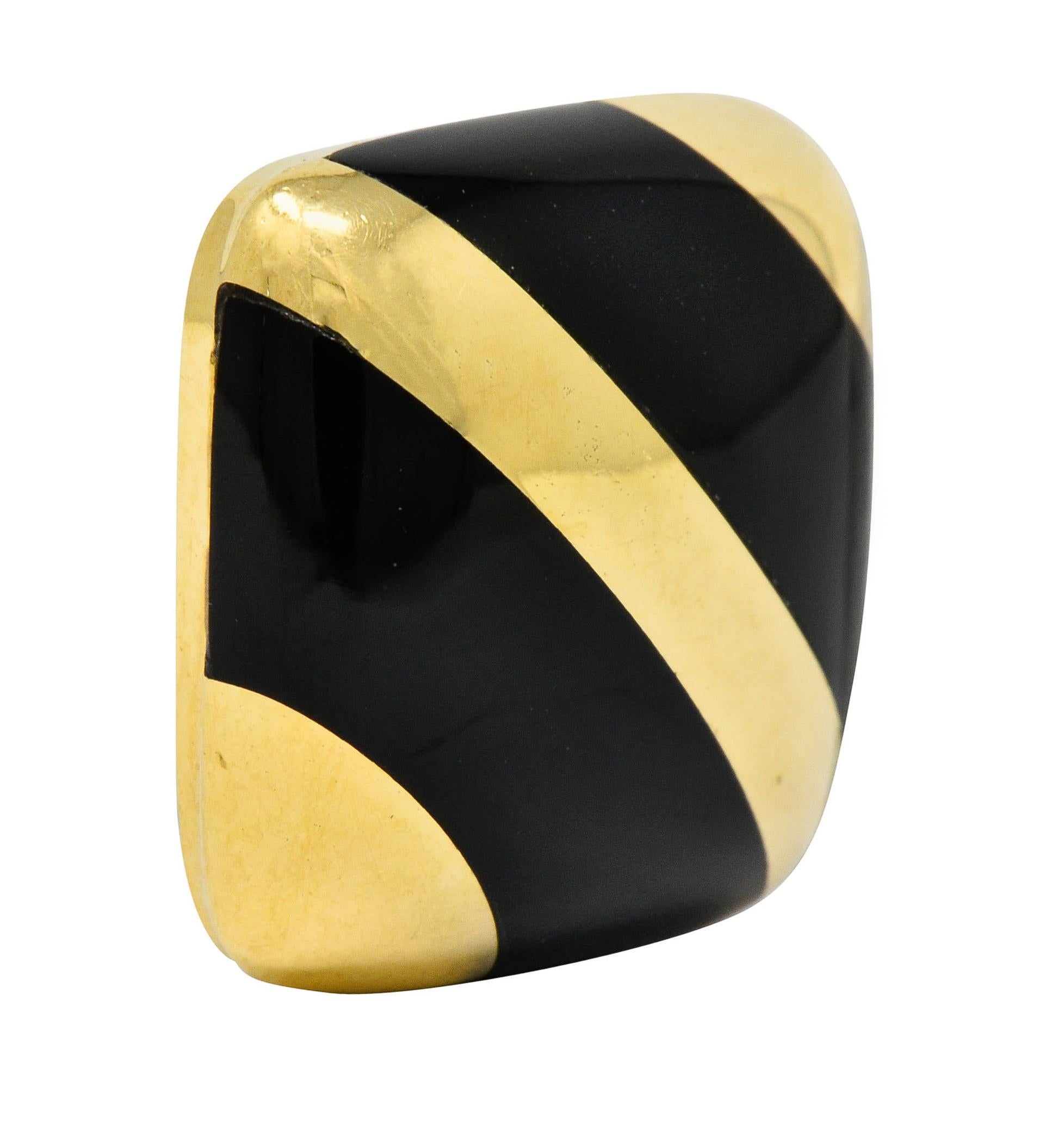Cushion Cut Vintage Onyx 18 Karat Gold Striped Cushion Earrings Contemporary